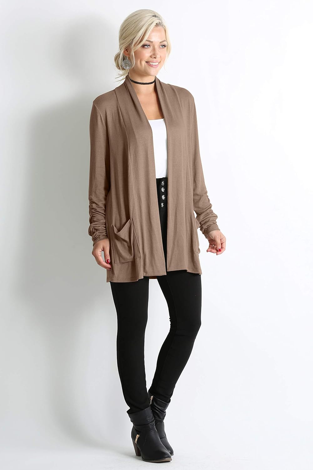 Simlu Long Sleeve Lightweight Cardigan Sweater for Women with Pockets Reg. and Plus Size - Image 2