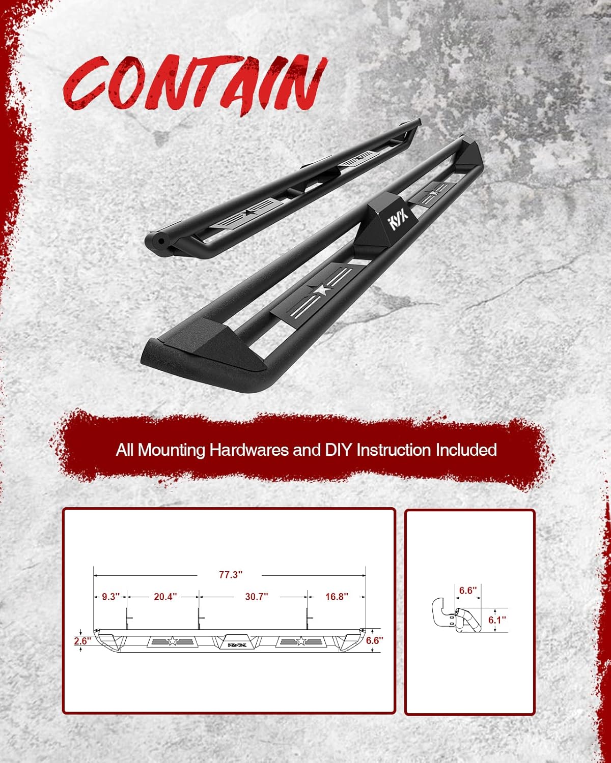 KYX Running Boards Compatible with 2005-2024 Frontier Crew Cab, 5 inches Car Door Side Steps Nerf Bars Step Rails, Running Board for Frontier 2005-2024