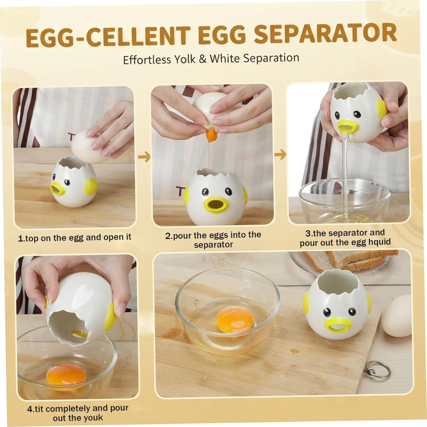 2-Pack Egg Separator Cute Chick Egg Yolk Separator Kitchen Gadget & Baking Tool for Easy Filtering (Yellow) image 4