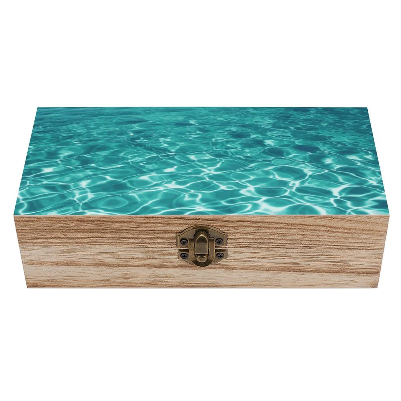 Boîte en bois bleu turquoise déco avec couvercle hermétique pour souvenirs