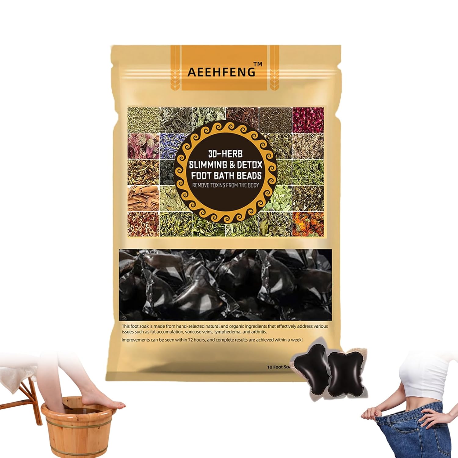 30-Herb Detox Foot Bath Beads, 2024 New Herbal Detox&Shaping Cleansing Foot Soak Beads, Aeehfeng Detoxing Herbs Foot Soak Beads for Relaxing and Soothing Body Sore Tired (1 Pack)