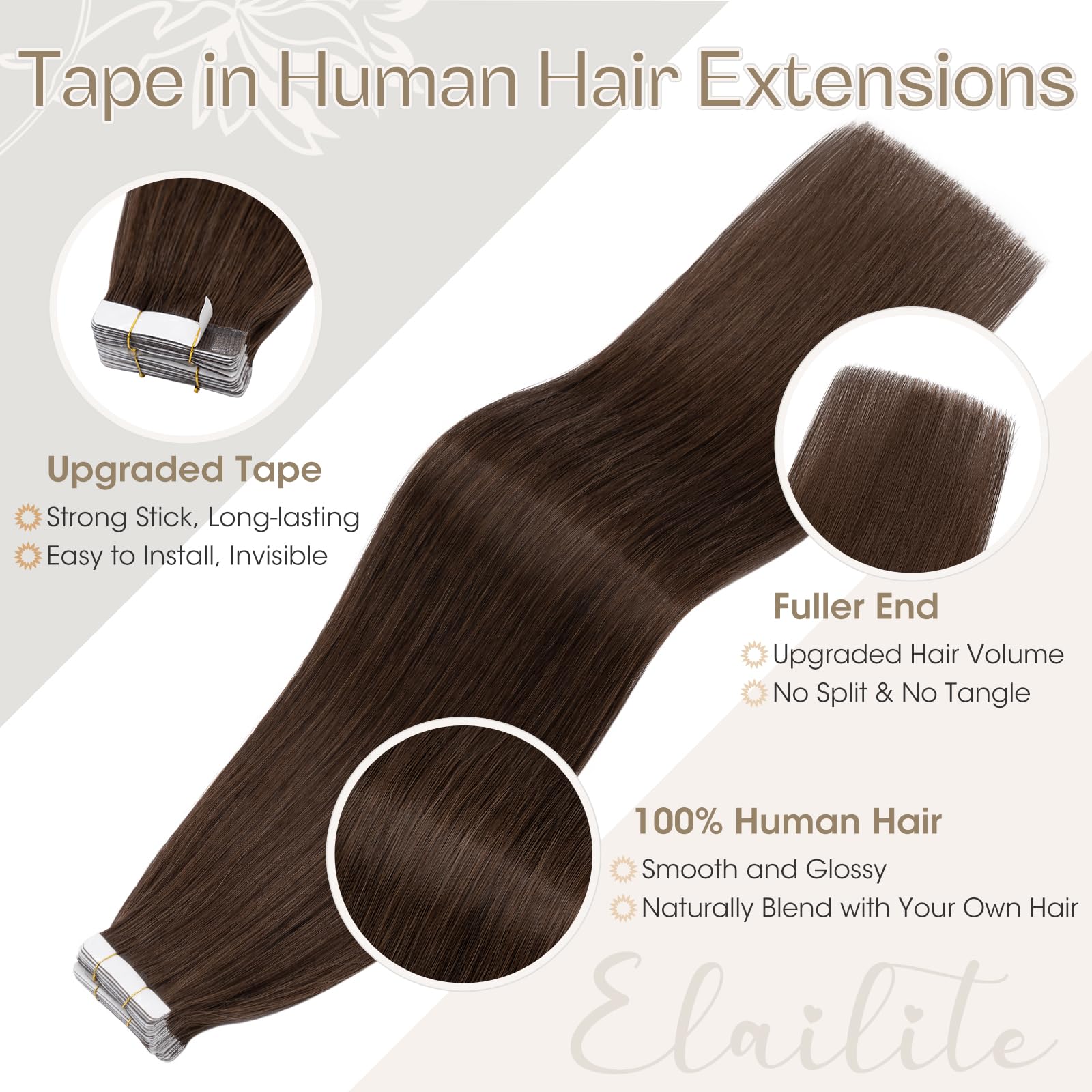 Elailite Tape in Hair Extensions Human Hair Real Human Hair 10 Pcs Invisible Thin Type - Image 4