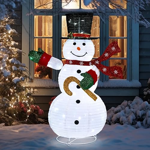 Miniatura 7 de Muñeco de nieve iluminado de 4 pies, muñeco de nieve iluminado con 100 luces LED, decoraciones navideñas para exteriores, patio, muñeco de nieve con