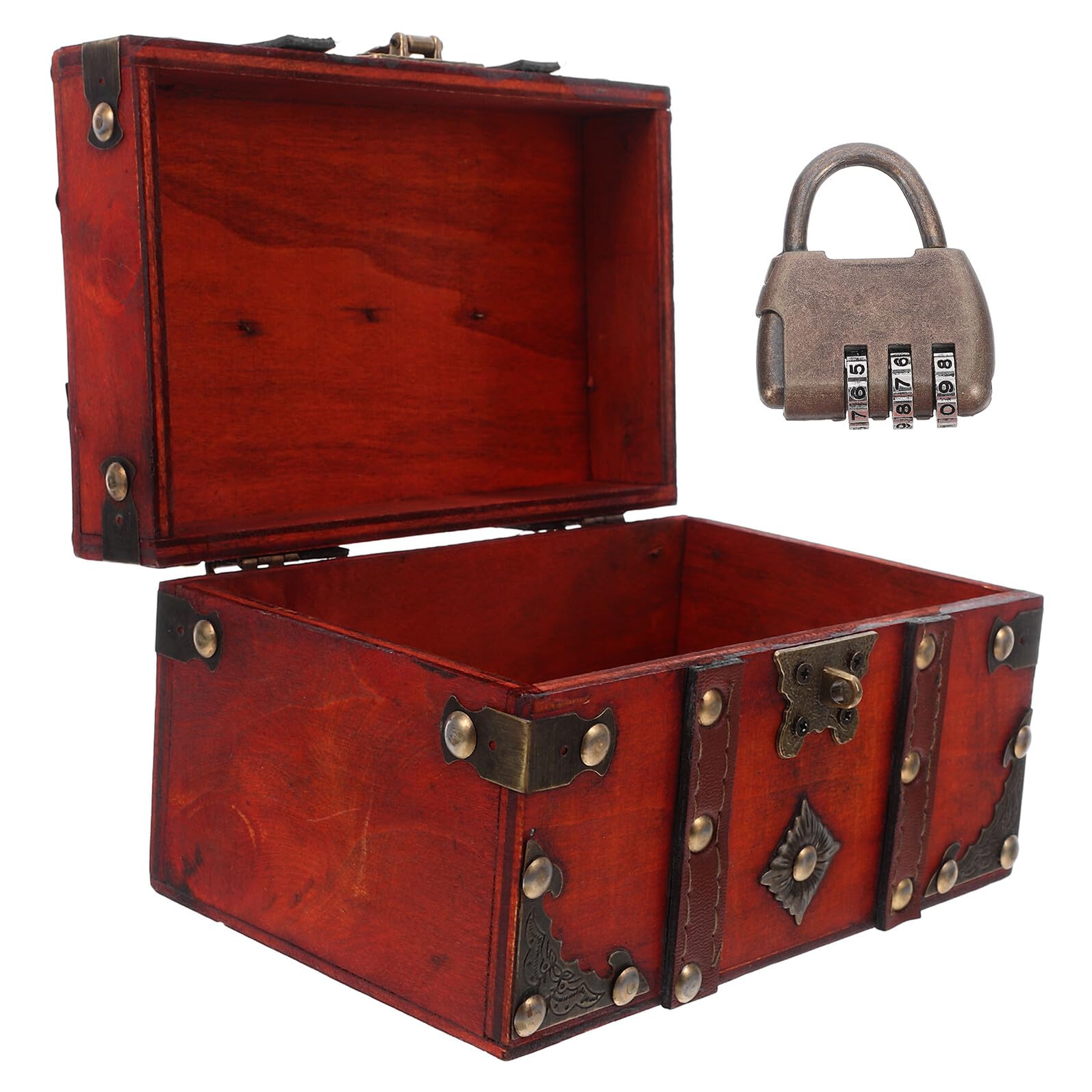 Coffre à bijoux en bois rétro rouge vintage avec serrure pour objets précieux