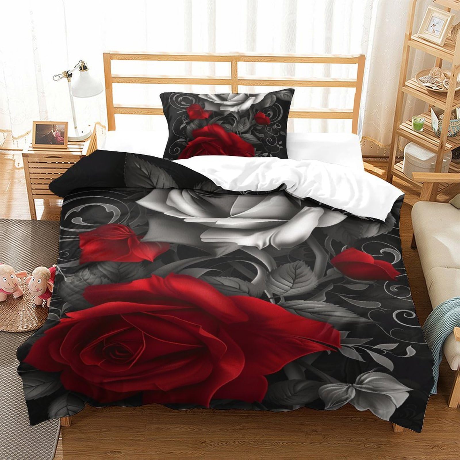 Housse de couette anti-transpiration 135x200 imprimé floral 3D microfibre