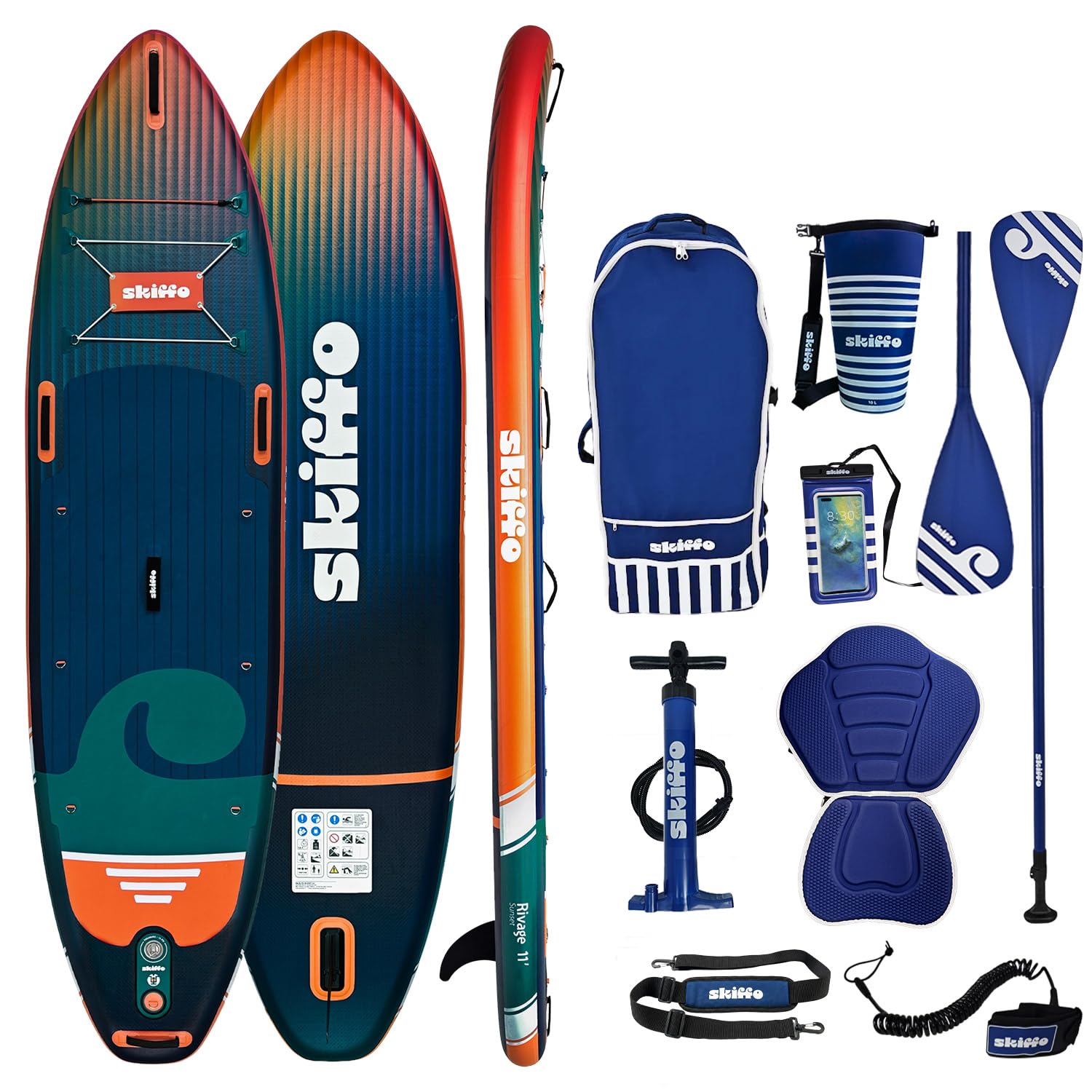 Skiffo Rivage Sunset 11' – Sup Inflable 2 en 1 Kayak Completo – 335 x 86 x 15 cm – MAX 160 kg – Estable y versátil – Diseño único