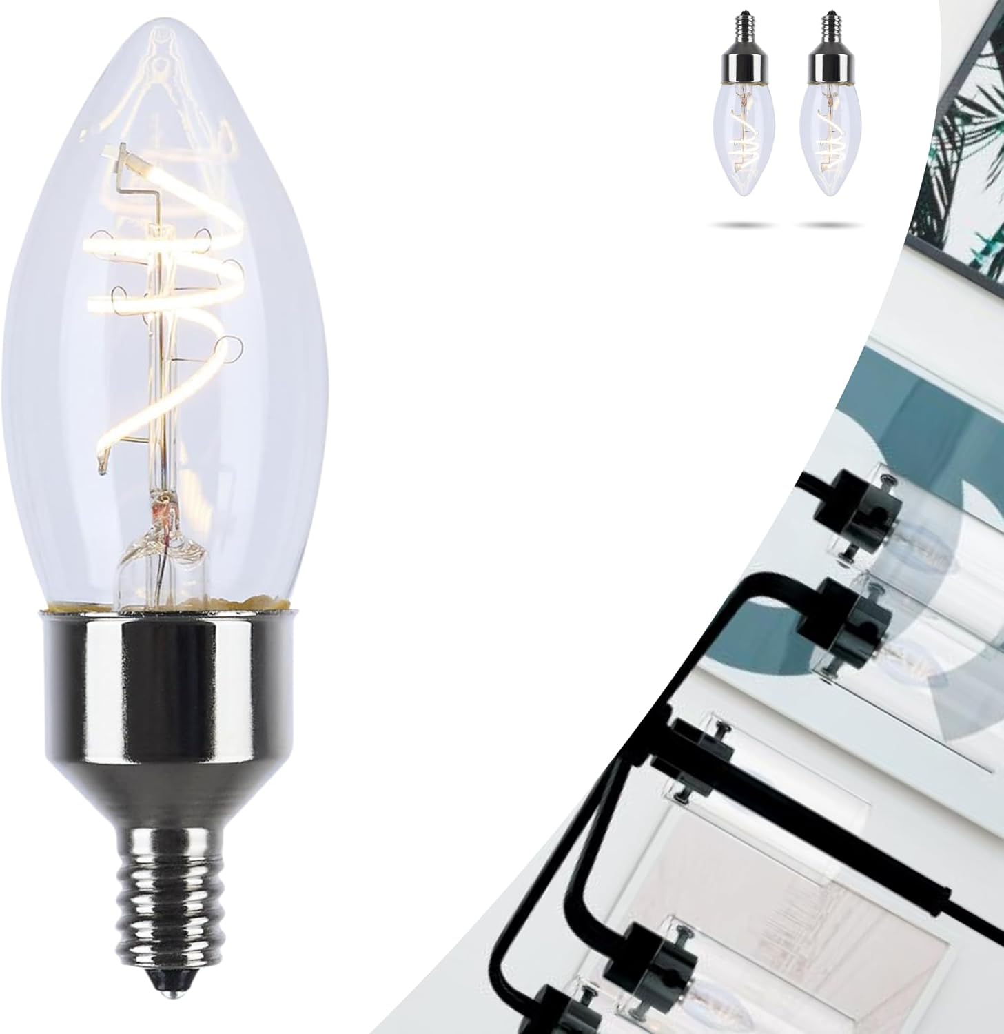 Satco S11525 LED Bulb, 4W (40W Eq), B11 Candelabra Vintage Style, Flex Gray Coil Filament, 2700K Warm White, E12 Base, Dimmable, Clear Glass, 350 Lumens, 120V, Enclosed Rated (2 Pack)