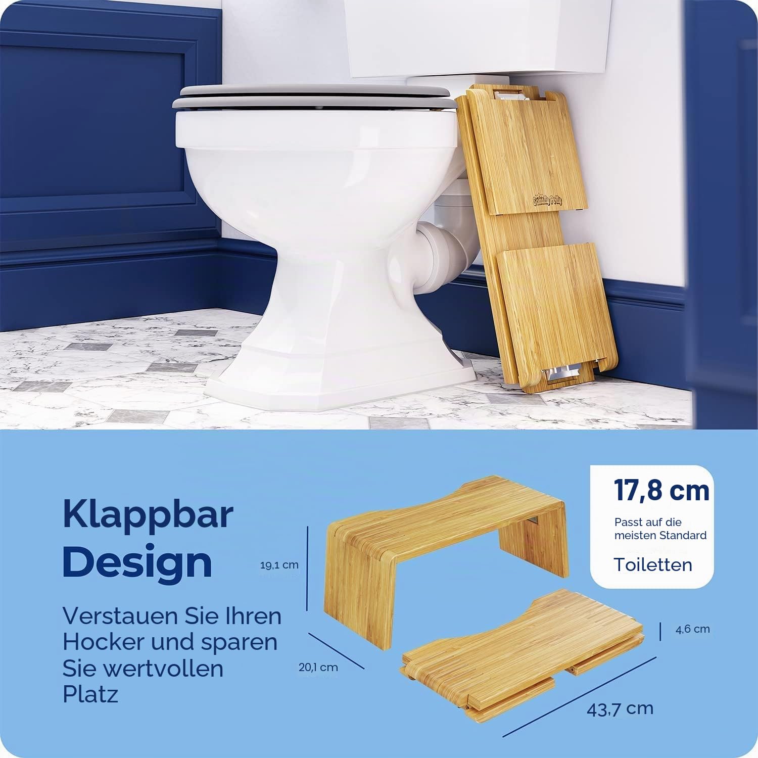 Squatty Potty Oslo Falten Bambus Toilette Hocker - 7-Zoll zusammenklappbar Badezimmer Hocker zum Erwachsene und Kinder, Braun