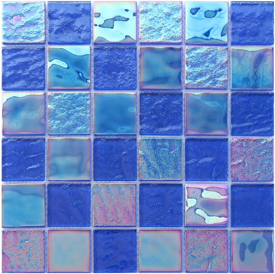 Tenedos Periwinkle Blue Purple 2x2 Square Glass Glitter Iridescent Mosaic Wall Pool Tile for Bathroom Shower, Kitchen backsplash, Accent Decor, Fireplace (Box of 10 Sheets)