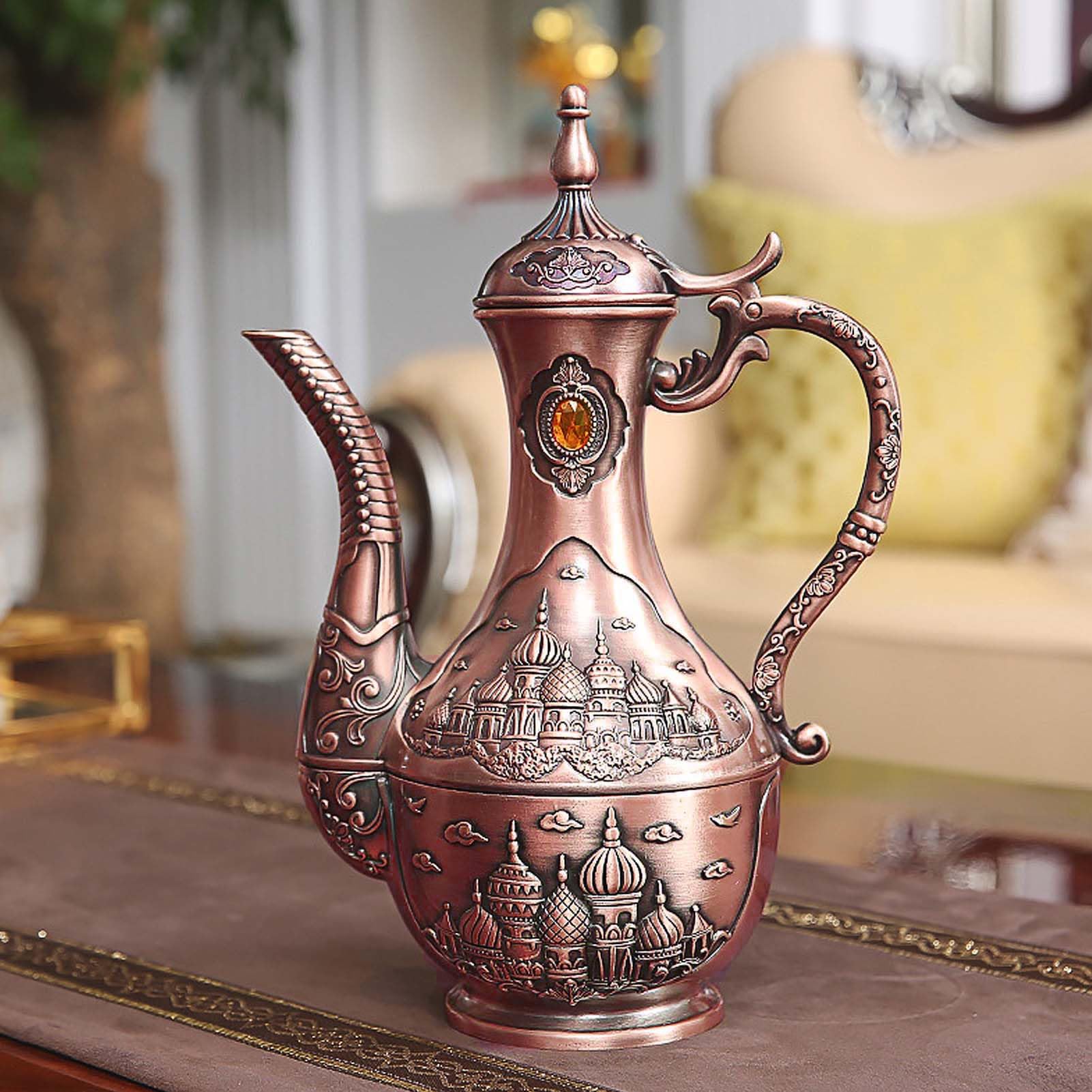 Allecto Plus - Luqeeg Vintage Turkse Koffiepotset Retro Koffie Theeset Europese Stijl Legering Wijnglazen Potset Met 6 Koffiekopjes En Ambachtelijke Theeblaadjes Voor Theehuisfeest Bruiloft Zilver Wi