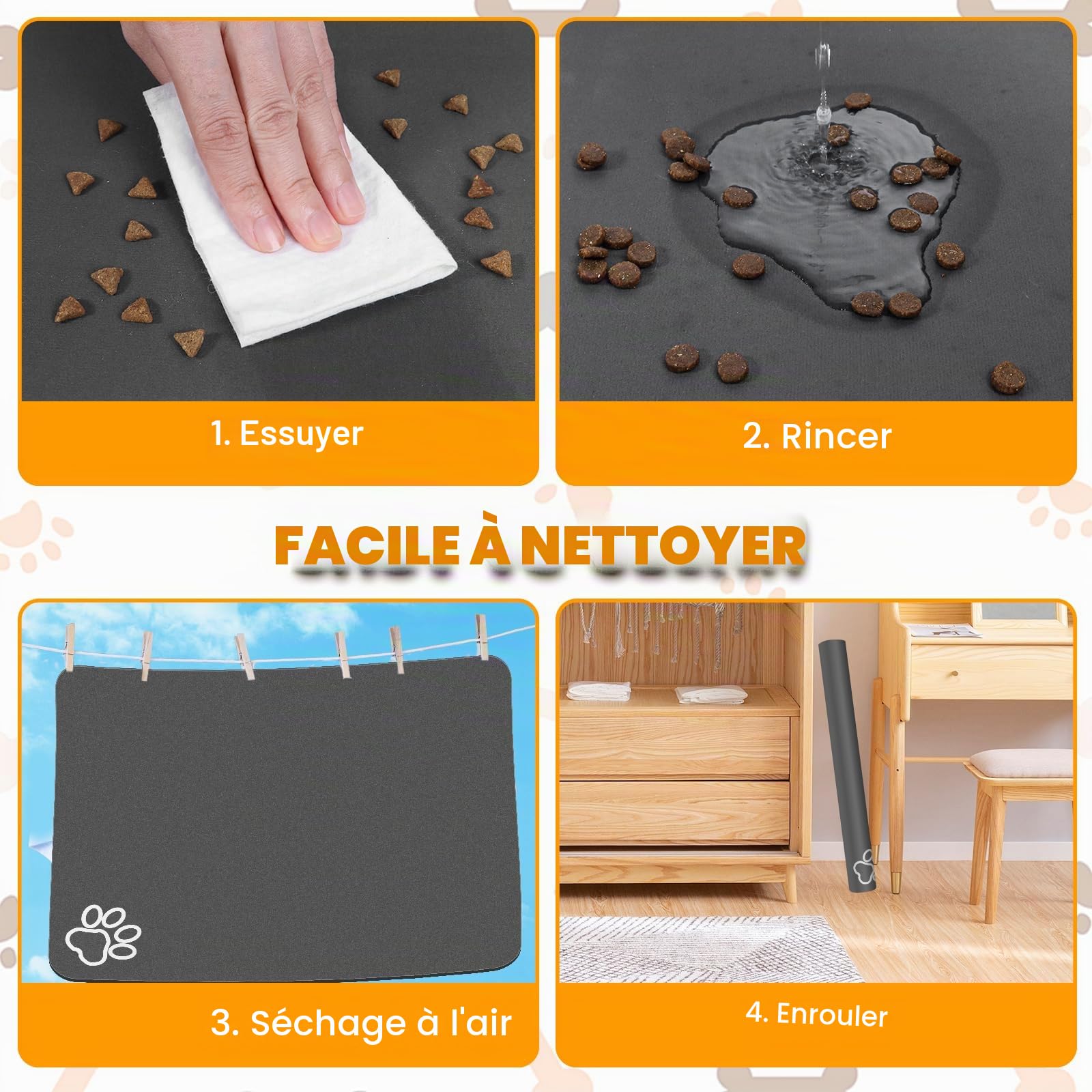 Tapis de nourriture pour chien, 100,1 x 80 cm, le plus grand tapis absorbant pour la nourriture et l'eau, tapis antidérapant pour gamelle pour chat, pas de taches, séchage rapide pour distributeur