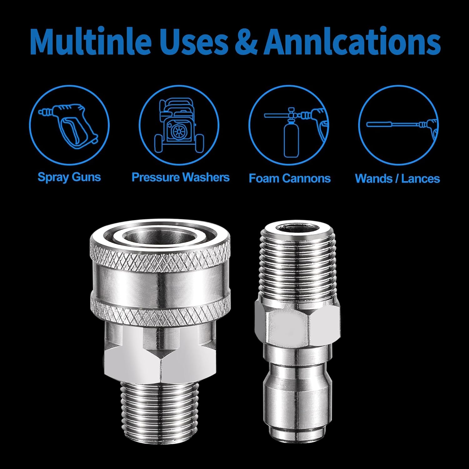 FENG PAI 12Pcs NPT 3/8 Inch Pressure Washer Adapter Set, 12 Sets Stainless Steel External Male and Female Quick Connector Kit, Pressure Washer External Female and Male Thread Fitting