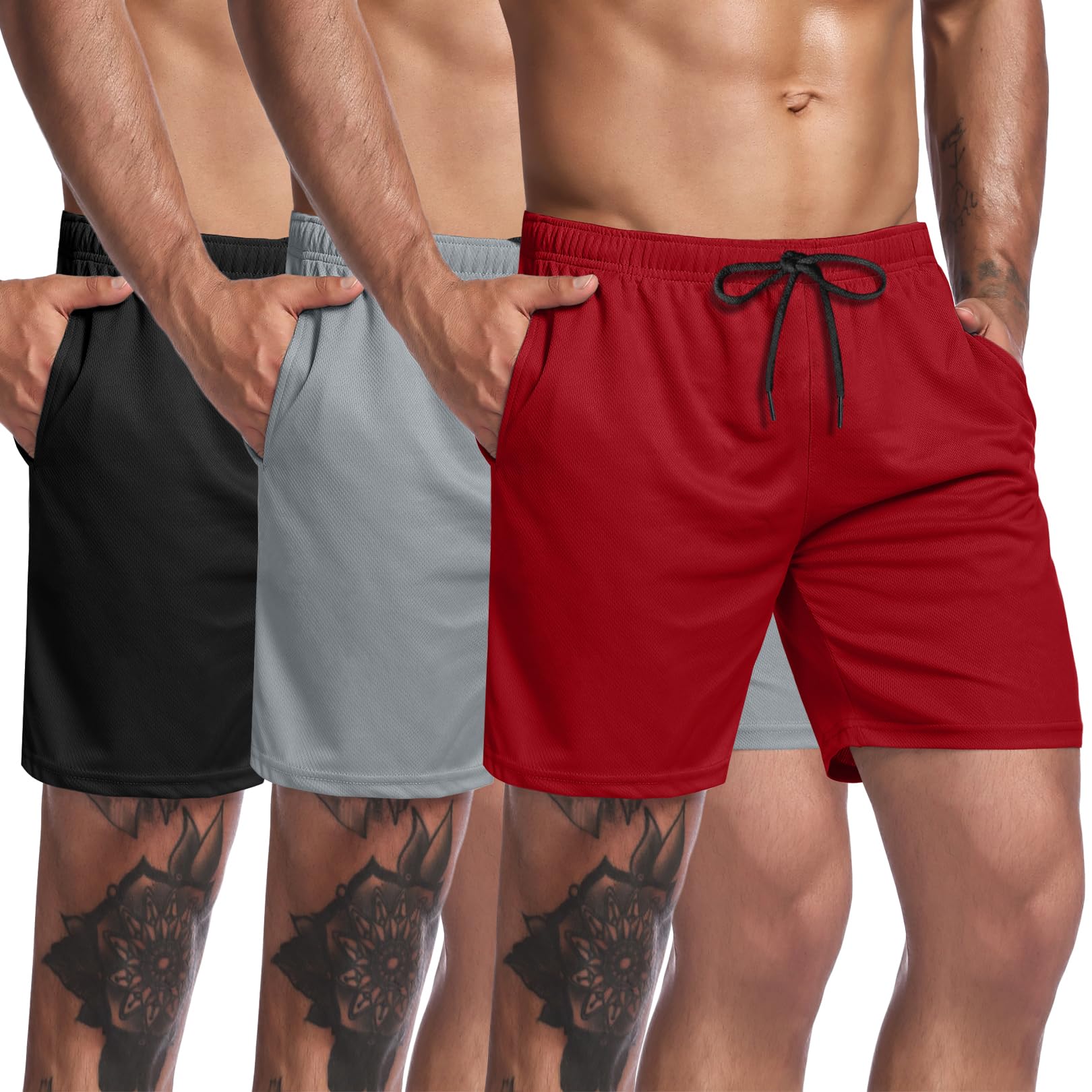 COOFANDY Men's 3 Pack Workout Gym Shorts Mesh Athletic Shorts Lightweight Bodybuilding Training Short Pants with Pockets