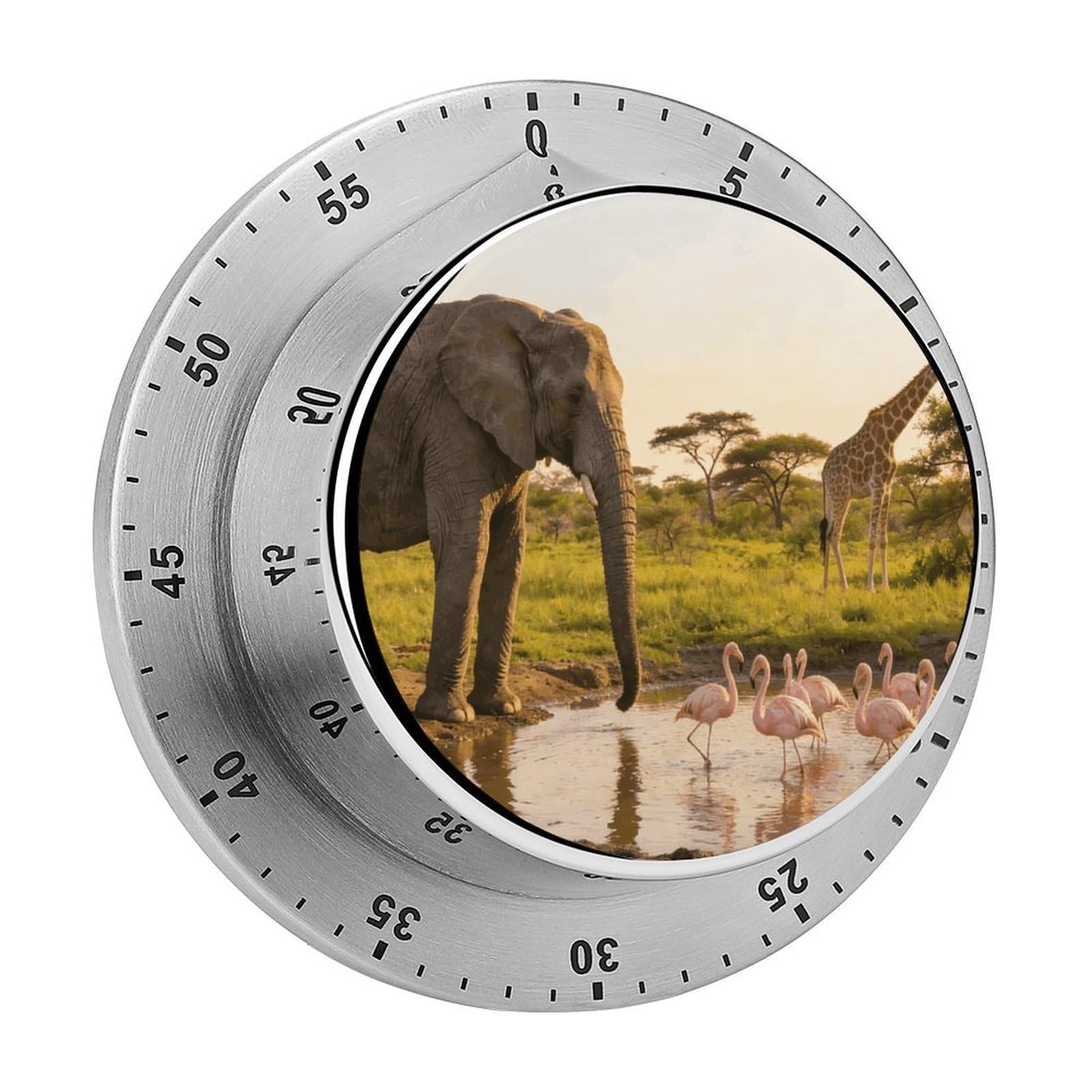 Elephant, Flamingo, Giraffe Timer Exquisite Stainless Steel Body Desk Visual Timer with Loud Alarm 60-Minute Mechanical Countdown Timers Magnetic Backing Cooking Kitchen Timers for Work