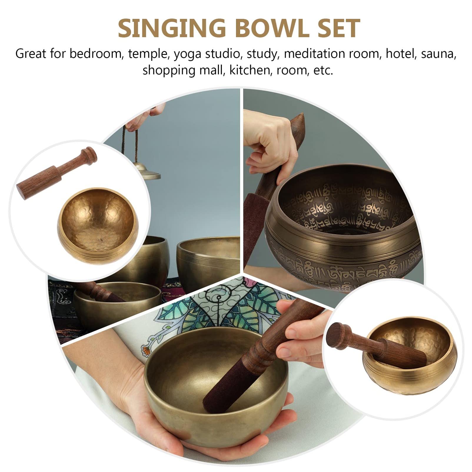 Set Campana musicale buddista Campana sonora con maglio Campana yoga Accessori per meditazione Campana tibetana buddista Campana tibetana per preghiera Consapevolezza Campana tibetana con asta di l