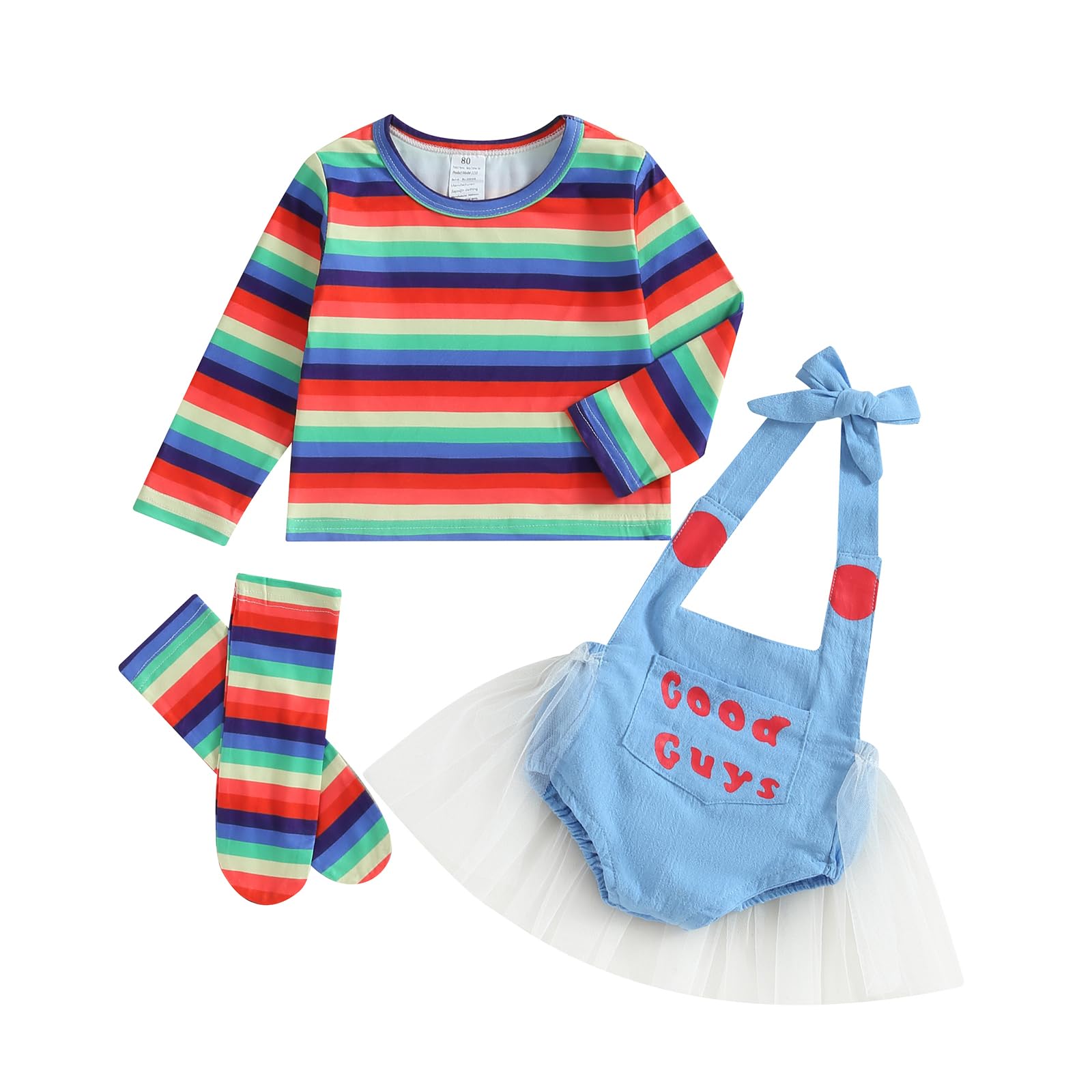 BABWWNIX Toddler Baby Girl Halloween Chucky Costume Halloween Cosplay Outfits (B-Rainbow, 9-12 Months)