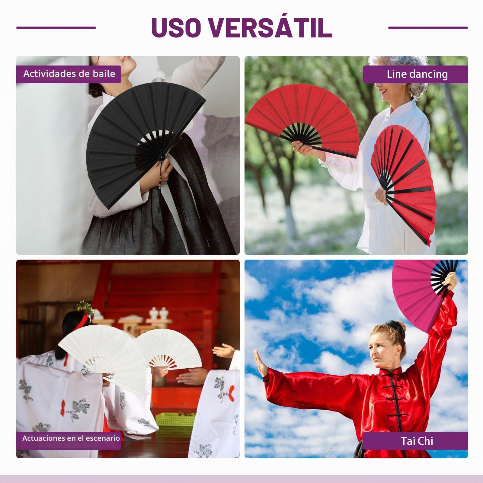 Paquete de 10 abanicos de mano plegables para baile en línea, tamaño grande de 33 cm, ventilador chino de Kung Fu plegable a granel para mujeres y hombres, baile, actuación, festival, fiesta