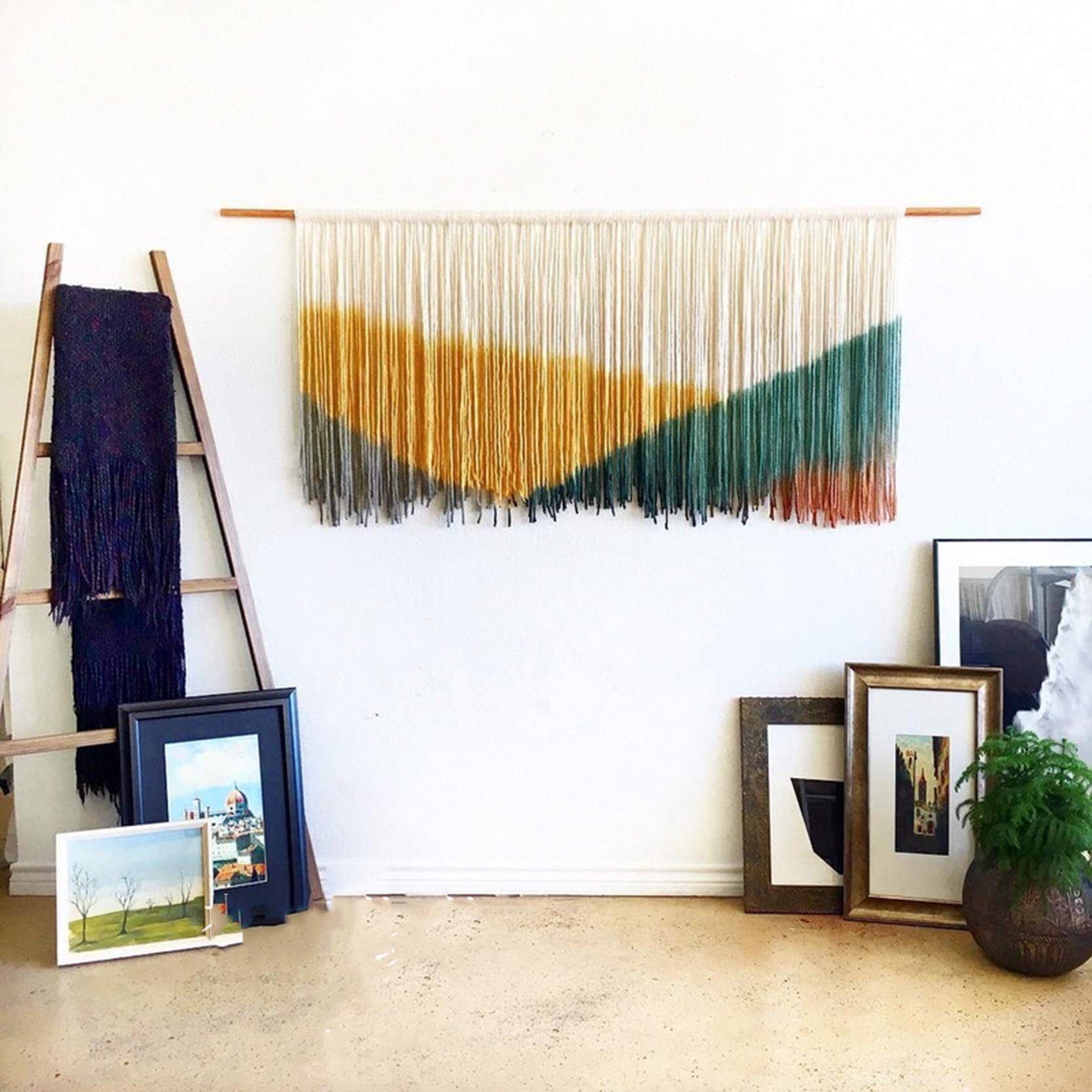 ZNKZJ Handgemachte Makramee Wandbehang Boho Dekor,Große gefärbte Makramee Wandteppich Wanddekoration,Baumwollseil gewebte Färbung Wandteppiche Kunst Wandbehänge Wohnaccessoires,Yellow_Dark Green-M