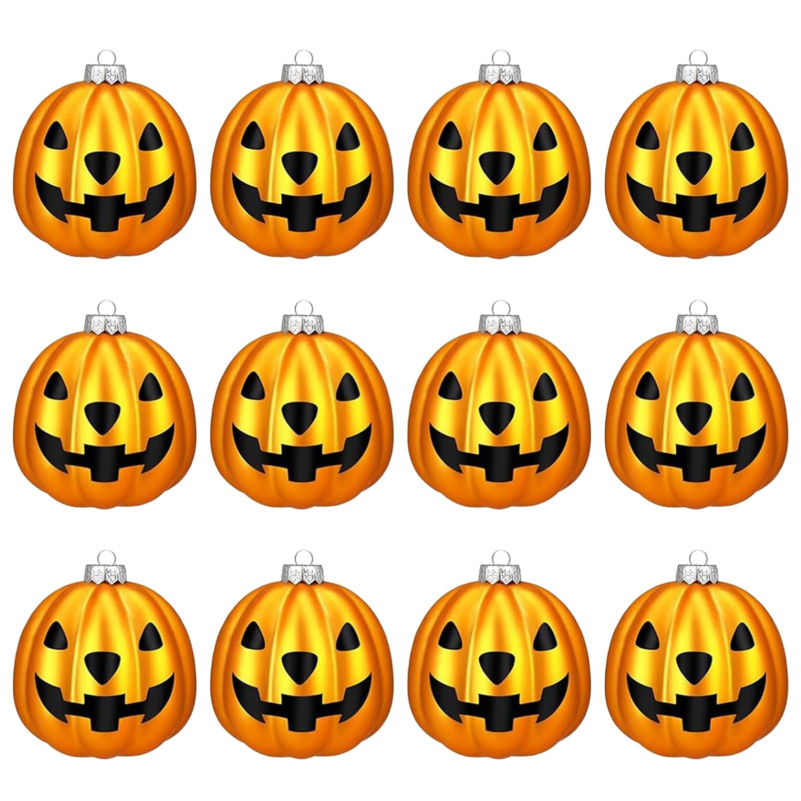 Relonggi Orange 12 Pack Smiling Pumpkin Hanging Ornaments - Halloween & Autumn Decorations For Home, Garden Tree And Party, Durable Resin Ghostly Decor With Lanyards (Orange)