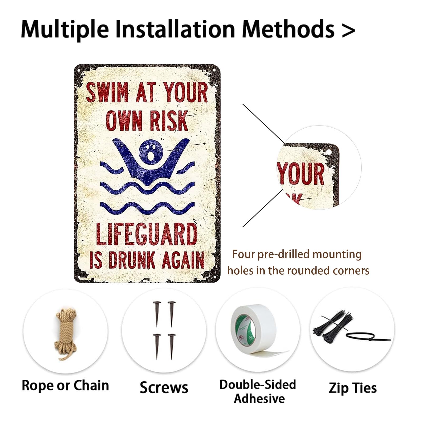 2466 Plaque en métal avec inscription « Swim at your own risk » - 30,5 x 20,3 cm (2466)
