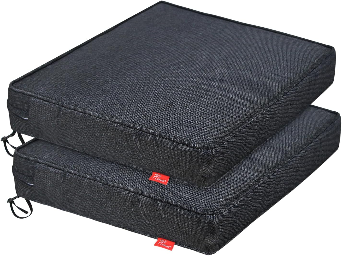 Pcinfuns Outdoor Chair Cushions,19 x 19 x 3 Inch Seat Cushions for Patio Furniture,Square Corner Patio Chair Cushion with Adjustable Straps,2 Pack,Black Grey 19 x 19 In Black Grey