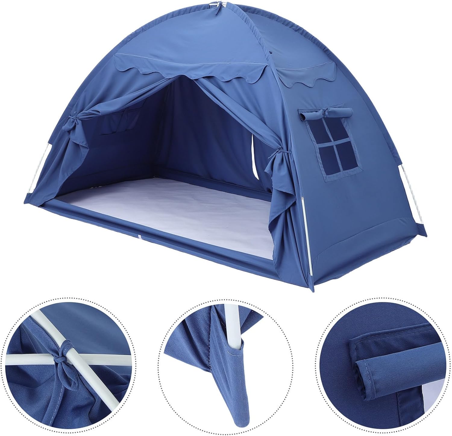 SHOWERORO Single Size Bed Tent and Boys, Blue Indoor Sleeping Tent with Light Blocking Cotton and Plastic Material, Creates Cozy Privacy Space and Minimizes Tipovers, for Bedroom Use