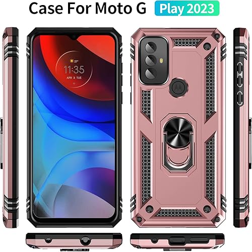 Miniatura 7 de Funda de grado militar para Motorola Moto G Play 2023, anillo giratorio de metal 360 grados, soporte de soporte, armadura, resistente a prueba de
