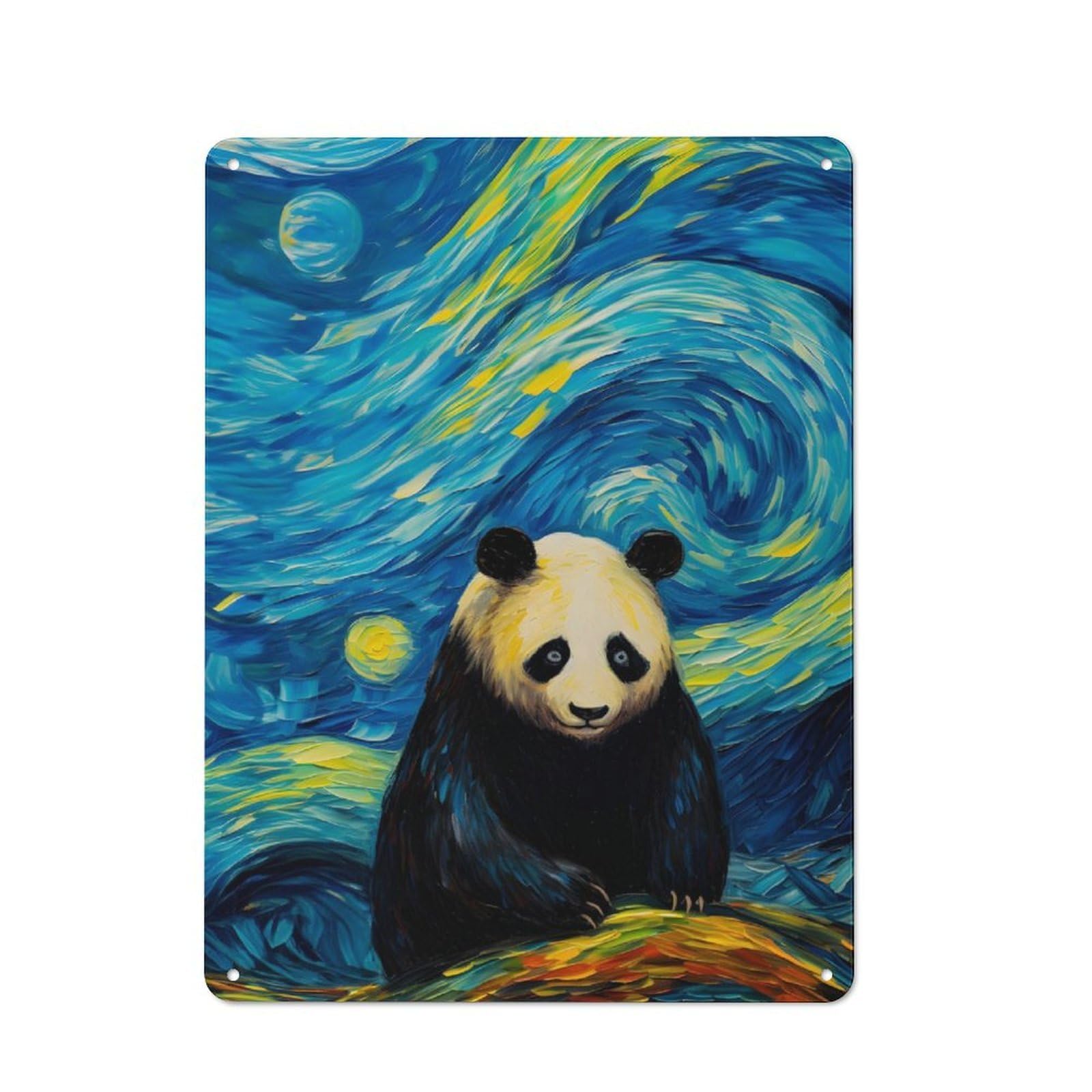 The Starry Night Panda Rustic Metal Wall Decor 40x30cm, Country Metal Sign for Kitchen, Cottage, Porch Or Garden Room