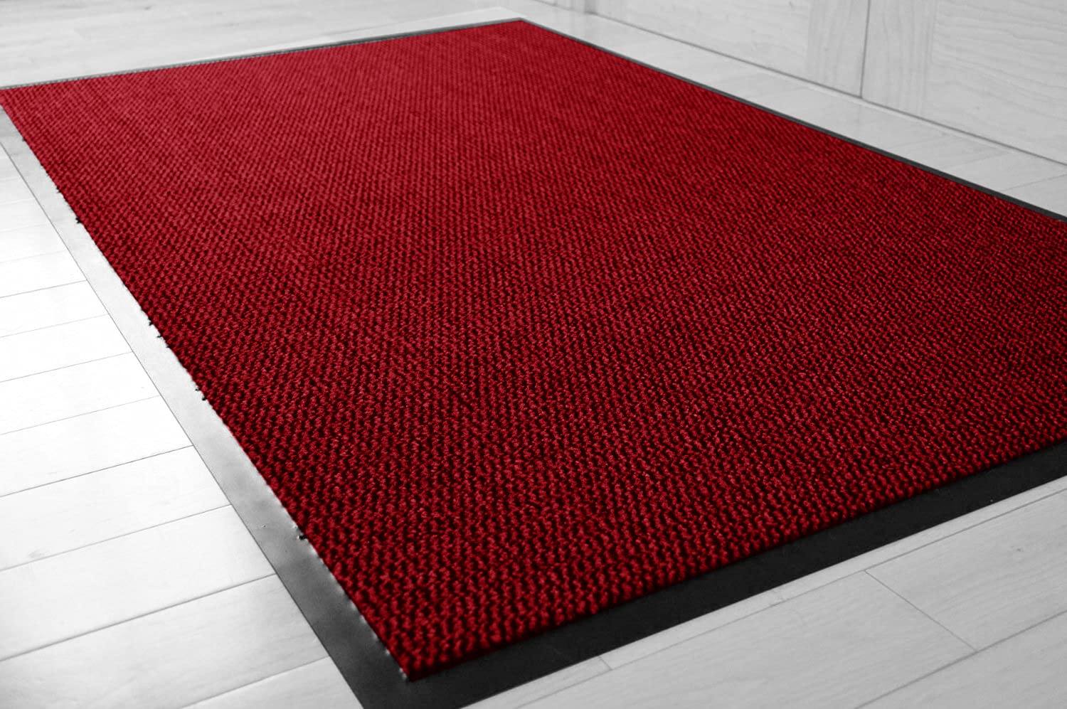 TrendMakers Hardwearing Heavy Duty Rubber Barrier Entrance Door Kitchen Utility Dust Floor Long Short Narrow Hall Hallway Runners Mats Rugs Black PVC Edge Pile Top | WINE RED/BLACK | 60cm x 180cm — image 1
