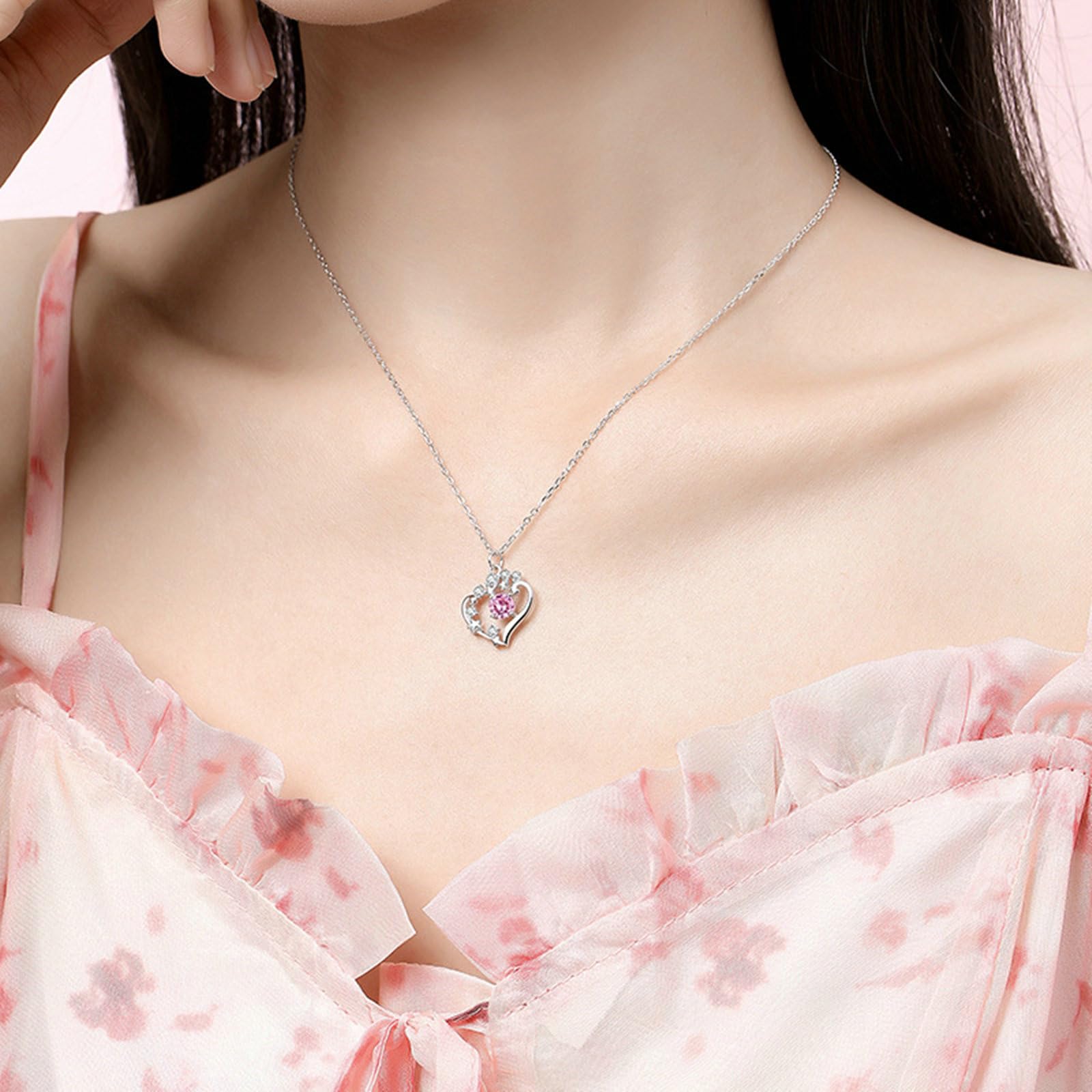 Collar de oro blanco para boda, collares de platino de 9 K/14 K/18 quilates/colgante de estrella con zafiro rosa creado en laboratorio y moissanita, 45 cm