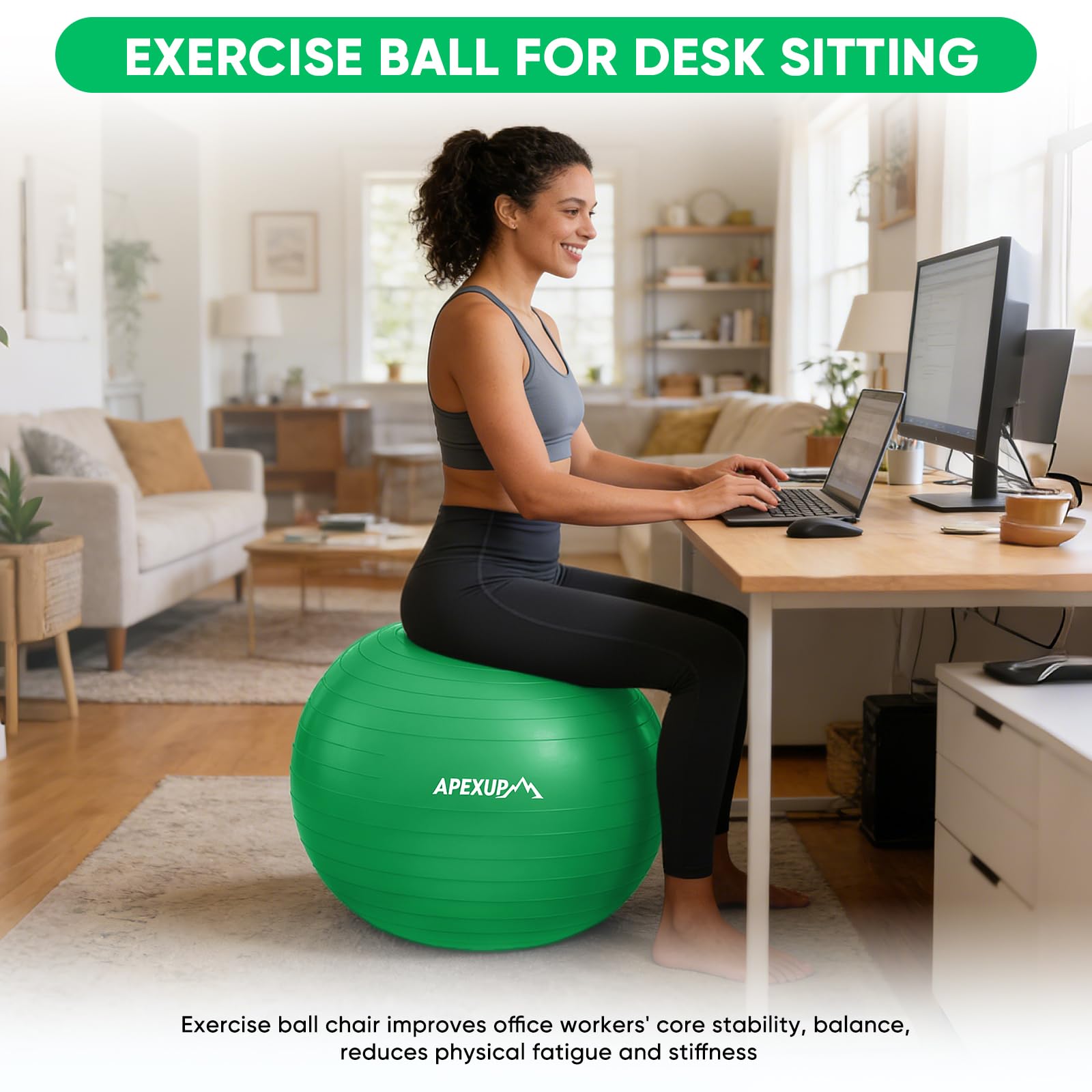APEXUP Pelota de yoga antideslizante resistente para fitness, equilibrio y entrenamiento de núcleo
