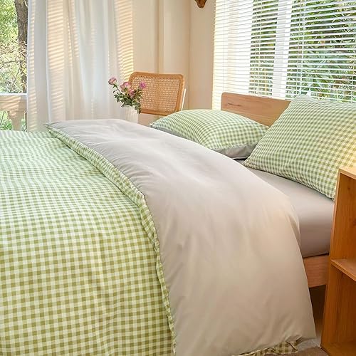 Miniatura 2 de NSNLGSGC Juego de funda de edredón a cuadros verde salvia, tamaño Queen, funda de edredón de microfibra lavada suave a cuadros (3 piezas, Queen)