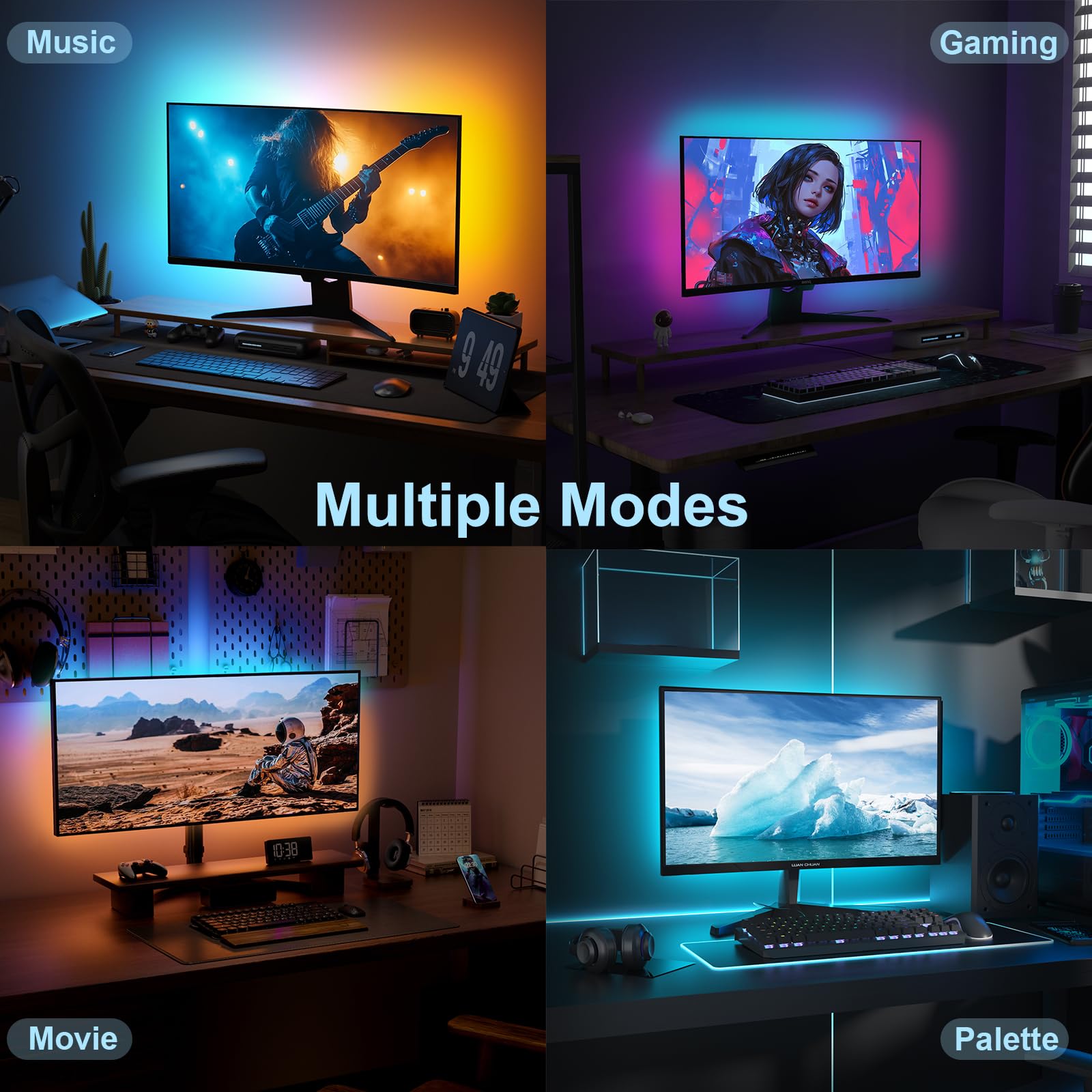 Luz de retroiluminación para juegos, software mejorado a juego de color de 6.5 pies, tira de luces LED sincronizada con visualización de 19-34 pulgadas para PC ganador, iluminación