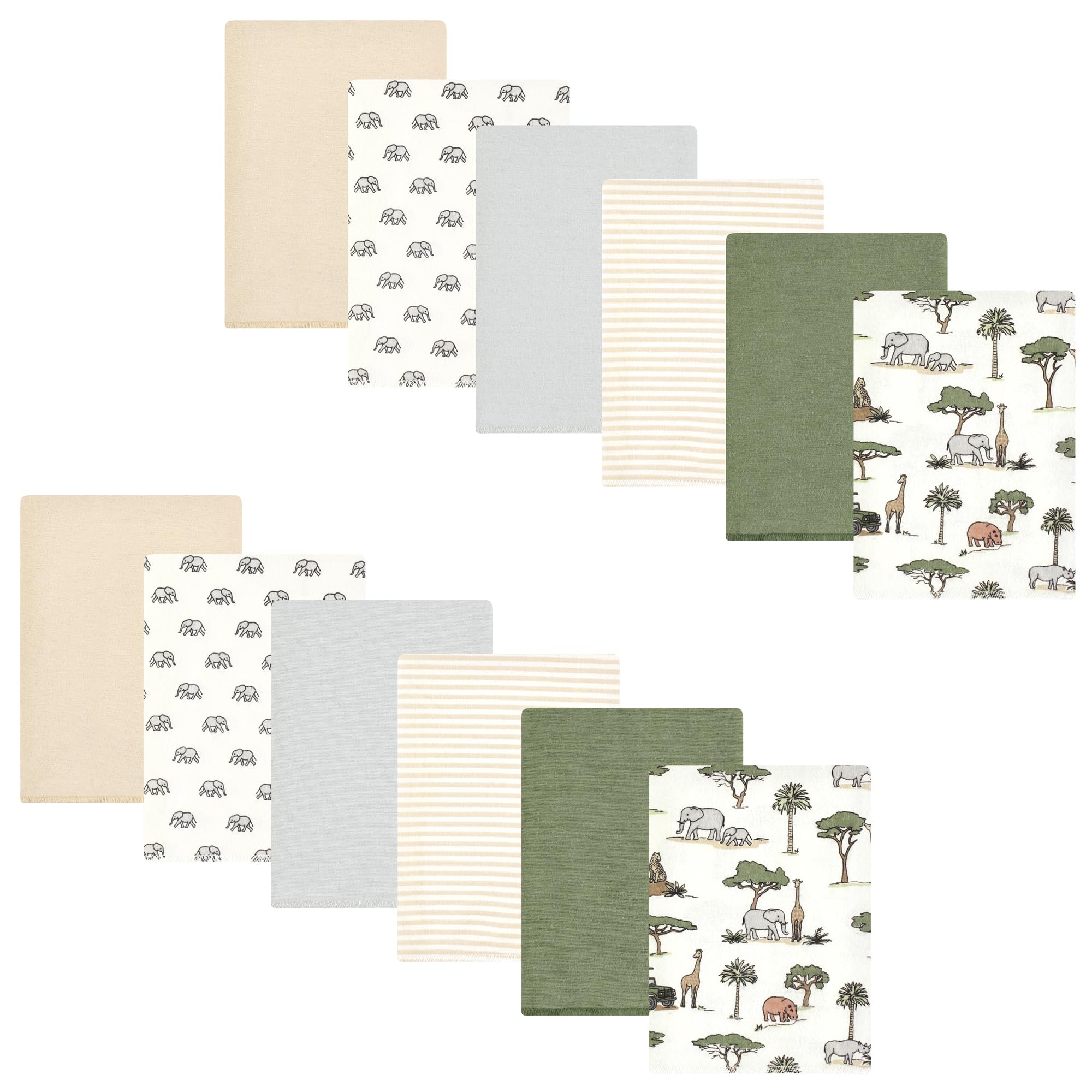 Hudson Baby Unisex Baby Cotton Poly Flannel Burp Cloths Bundle, Going On Safari, One Size