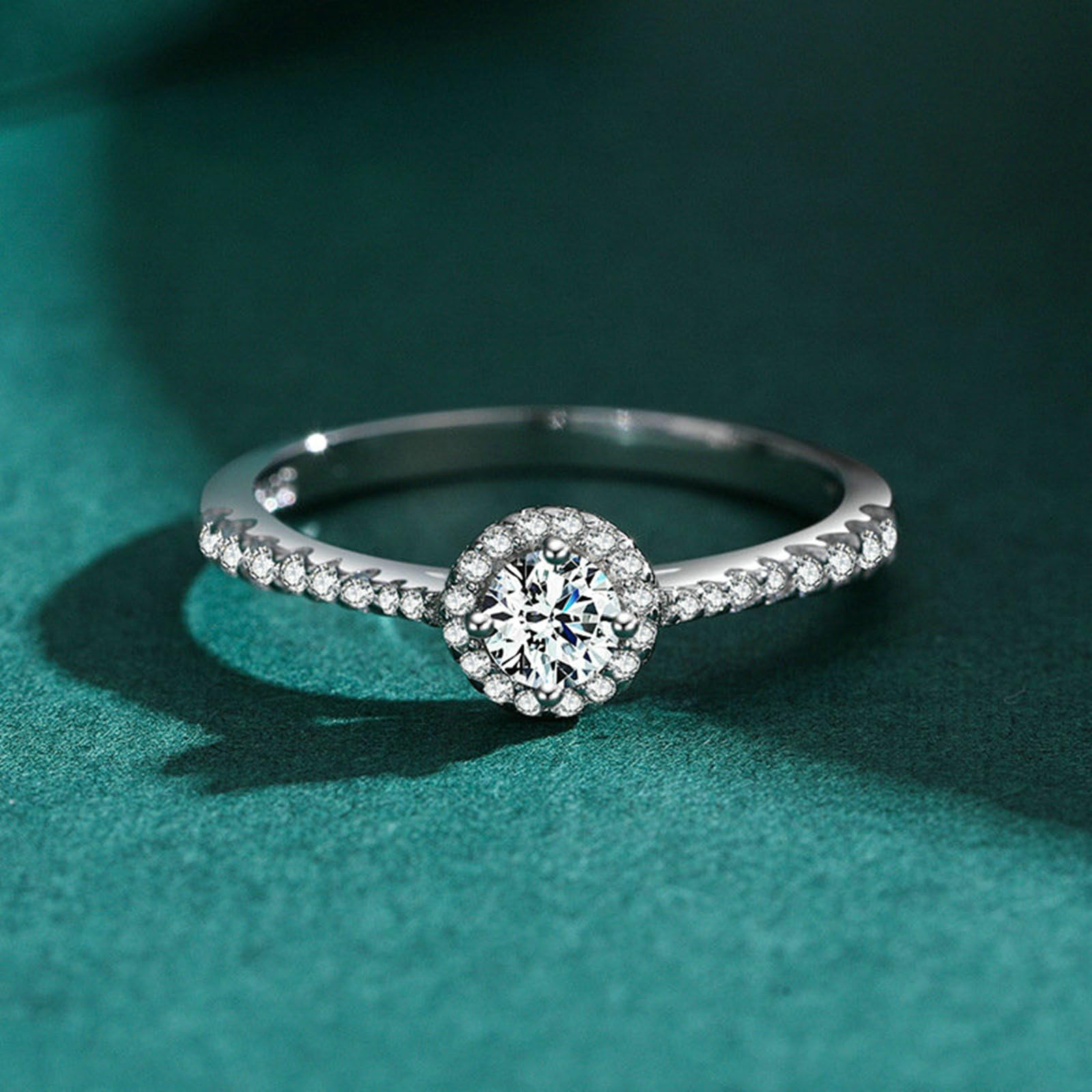 Pierścionek zaręczynowy damski, 18 ct, białe złoto, pavé halo, pierścionek z moissanitem prawdziwe złoto, biżuteria rozm. 47-65