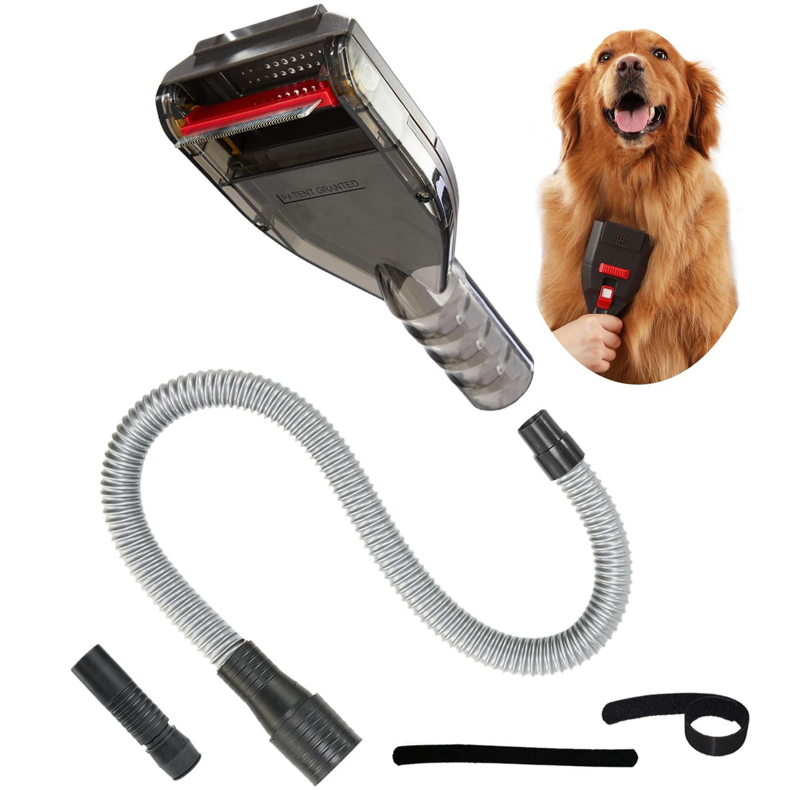 Dog Brush Vacuum Attachment with 1"-1.75" Universal Adapters for Most Vacuum Cleaners, Pet Hair Shedding Grooming Tool Kit with Long Extension Hose