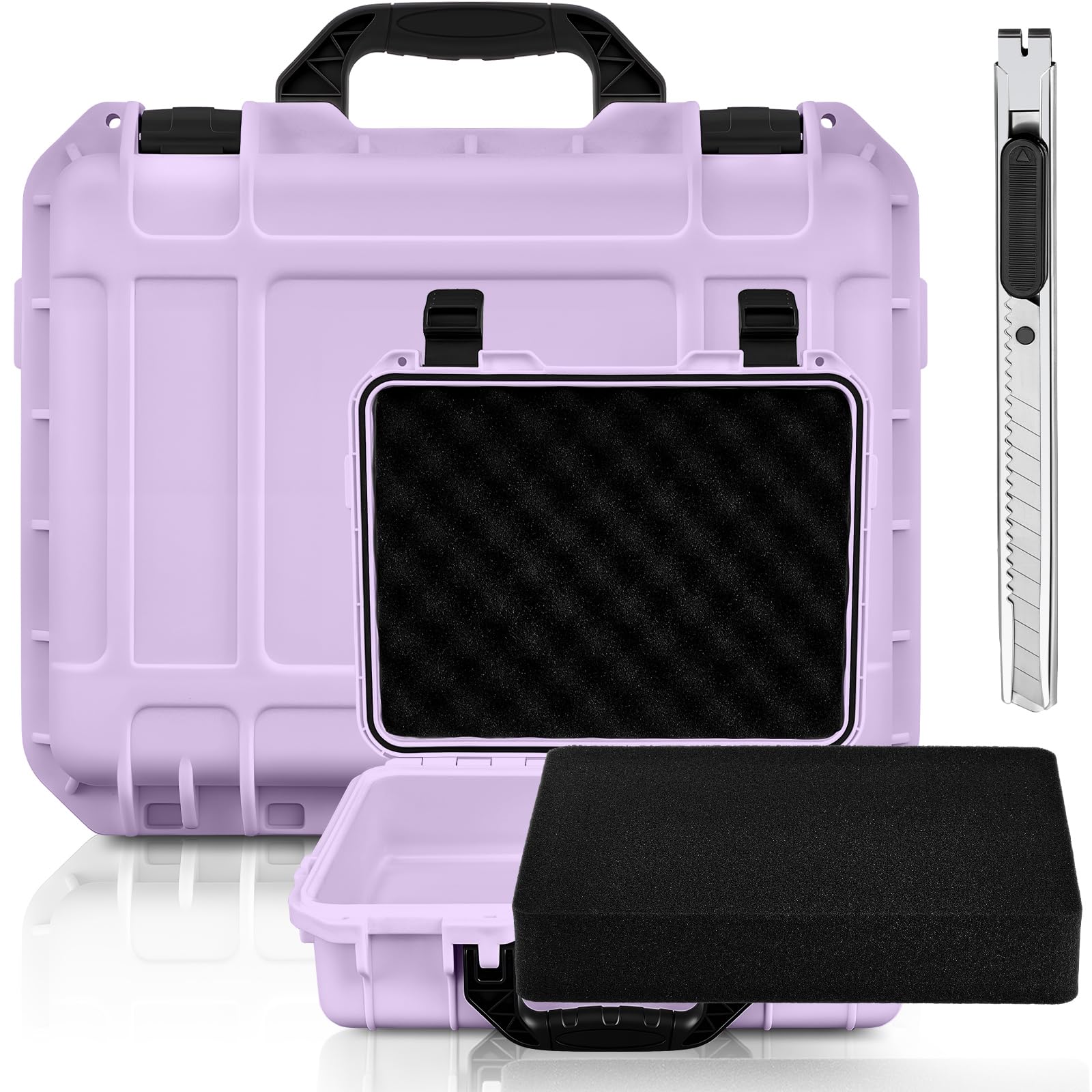 Photo 1 of Relaxweex 1 Pcs Waterproof Hard Case with DIY Customizable Foam Insert Portable Protective Case with Knife for Camera Drones Equipments Tools Test Instruments(Purple,16.3 x 12.4 x 6.5 Inch)
