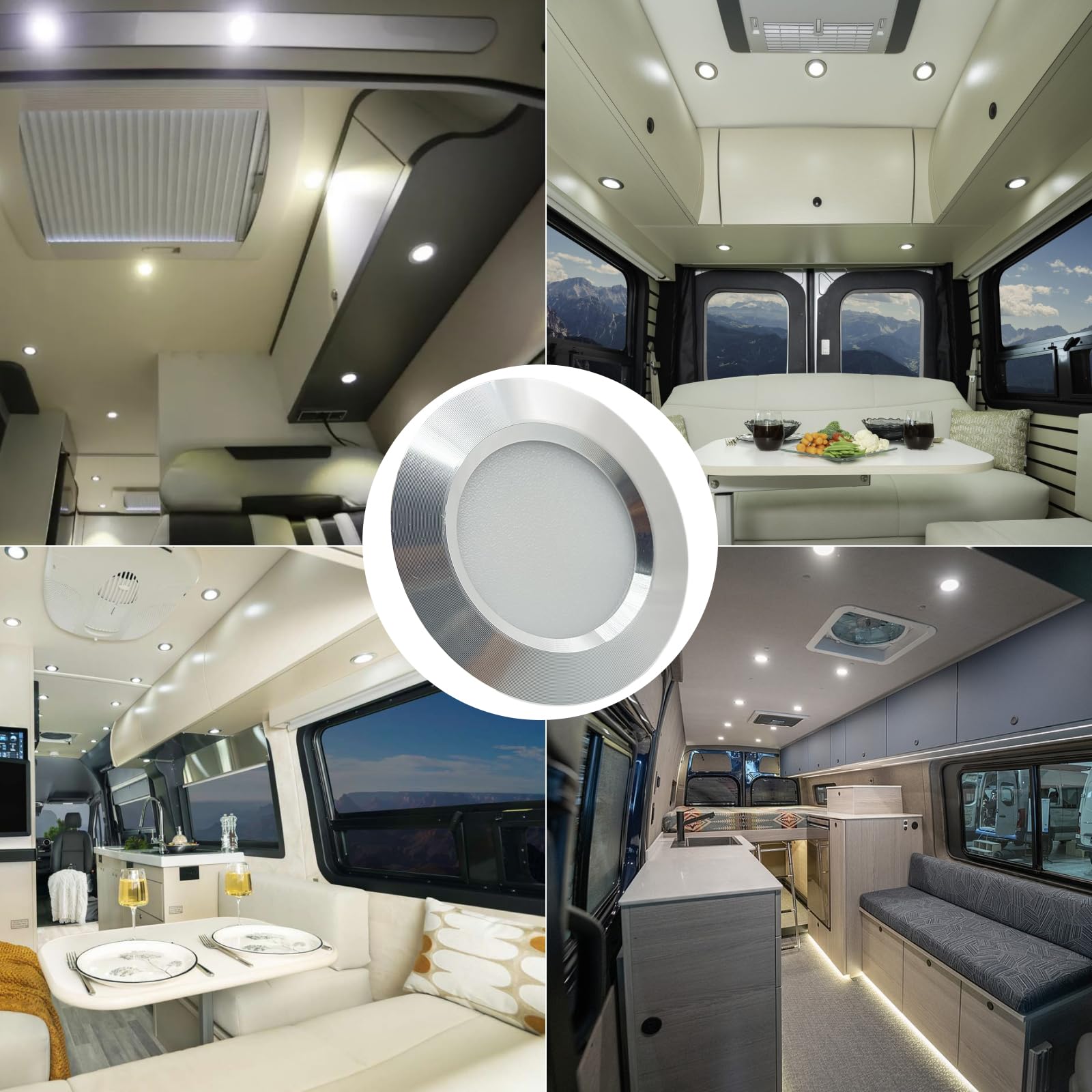 12V Campervan Encastré LED Mont Plafond Lumières Dimmable Lumières Tache 3W 6000K Lumière Blanche Pour T4 T5 Caravane Bateau Yacht Caravane Cabine Sous CRI 92+ 8 Pièces Argenté