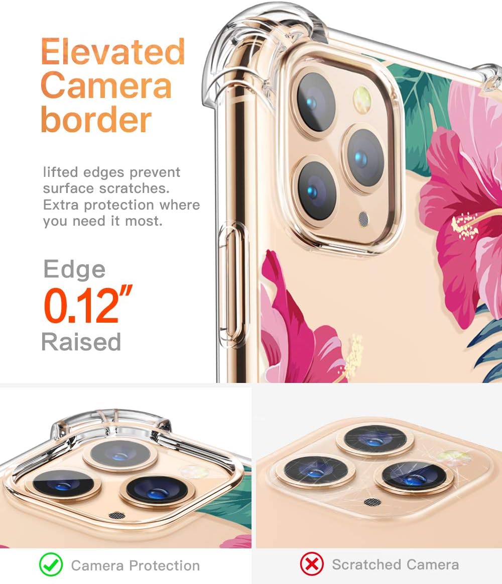 GVIEWIN Compatible with iPhone 11 Pro Case, Clear Flower Design Soft & Flexible TPU Ultra-Thin Shockproof Transparent Bumper Protective Cover, Case for iPhone 11 Pro 5.8 Inch 2019 (Silent Forest/Pink)