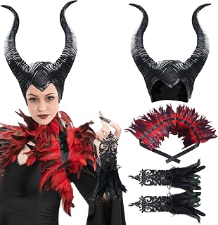 マレフィセントカラスコスチューム マレフィセントホーン付き女性 ブラックフェザーマントスリーブ ハロウィンコスプレ用
