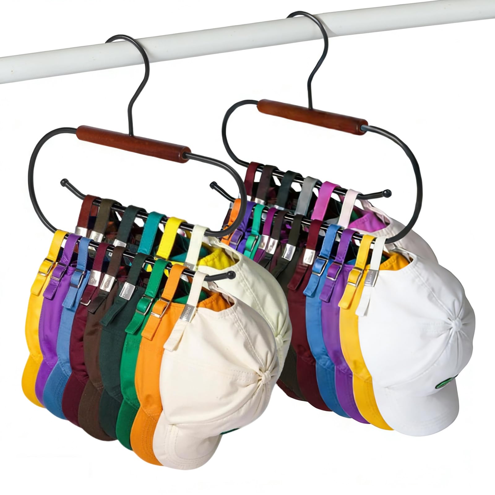 Photo 1 of 2 Packs Hat Organizer for Closet, Double-Layer Rotatable Space-Saving Hat Hangers for Home and Dorm Storage, Versatile Iron-Wood Hat Rack for Baseball Caps, Belts, Ties, Bras