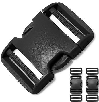 Buckle for 2 inch Webbing Straps, Side Release Buckles 2 Set + 4PCS Tri-glide Slide Plastic Clip Fit 2"50mm Nylon Strap Webbings Belt Backpack Replacement Dual Adjustable No Sewing Heavy Duty Black