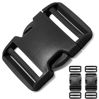 Buckle for 2 inch Webbing Straps, Side Release Buckles 2 Set + 4PCS Tri-glide Slide Plastic Clip Fit 2"(50mm) Nylon Strap Webbings Belt Backpack Replacement Dual Adjustable No Sewing Heavy Duty Black