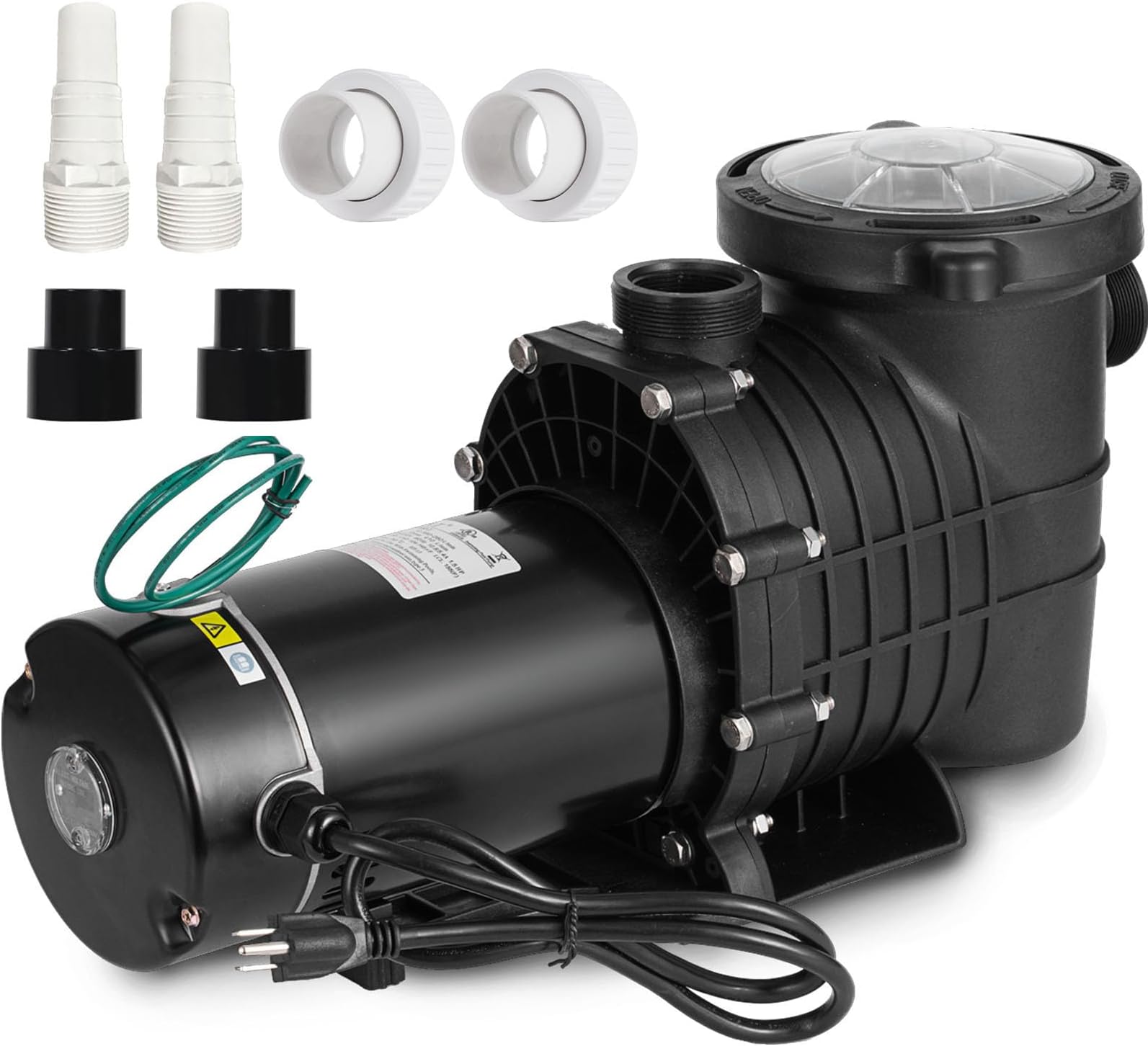 1.5 HP Pool Pump Inground, Self Primming Pool Pump Above Ground, Single Speed Swimming Pool Pumps Dual Voltage with Strainer Basket & 2Pcs 1-1/2NPT Connectors