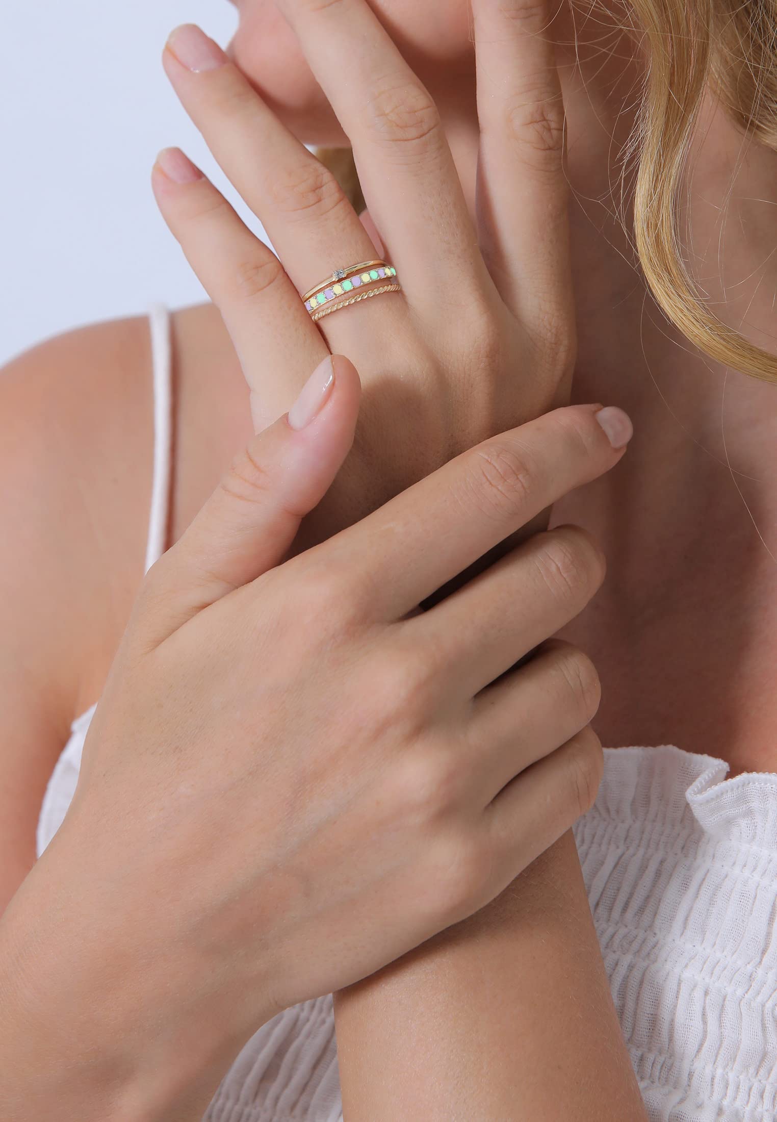 Elli Ring Damen Stapel Set Modern Solitär Gedreht Trend Bunt mit Emaille