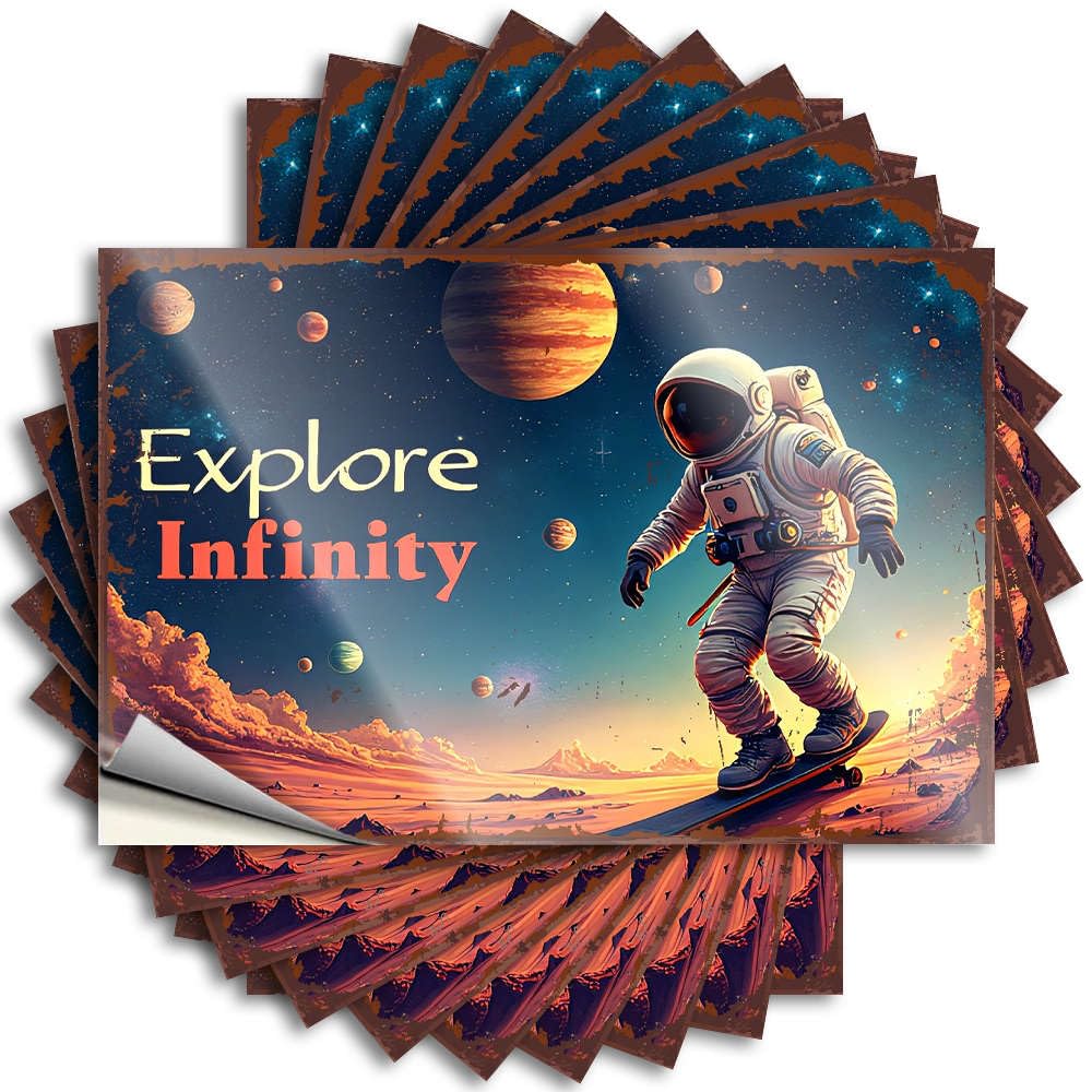 Lettering Sticker Book, Man Bottle Explore Infinity: Astronaut Skateboarding in Space | Bathroom Gifts(8X12CM)