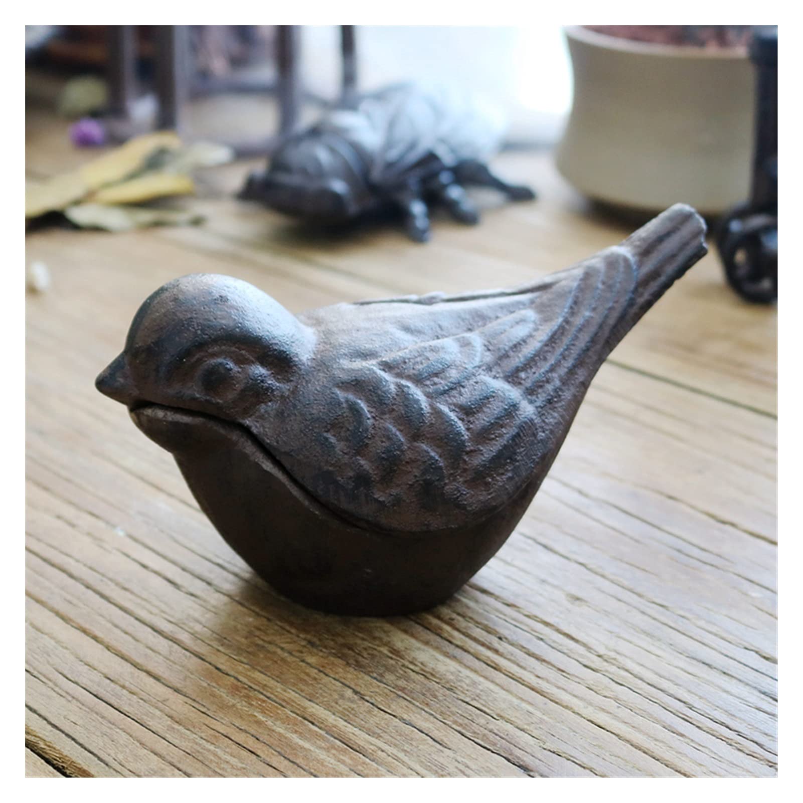 RAN Statua di Piccoli Uccelli, castiera in ghisa a Forma di Uccello Scatola di immagazzinaggio Carina Adorabile figurina Ornamento Desktop, per Uso Interno o Esterno