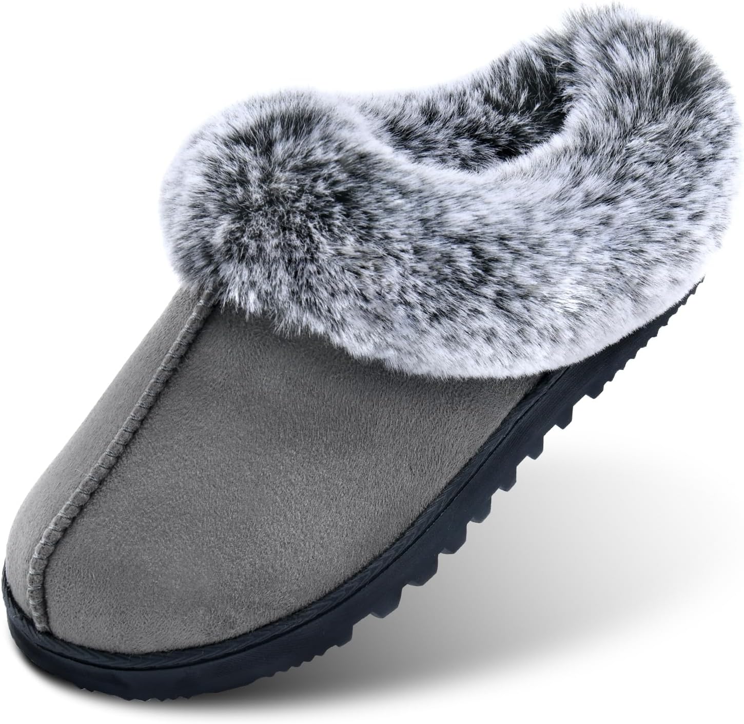 LORDFON Womens Slippers with Memory Foam,Winter House Slippers for Women with Warm Faux Fur Collar,Cozy Slip-on Bedroom Indoor Shoes