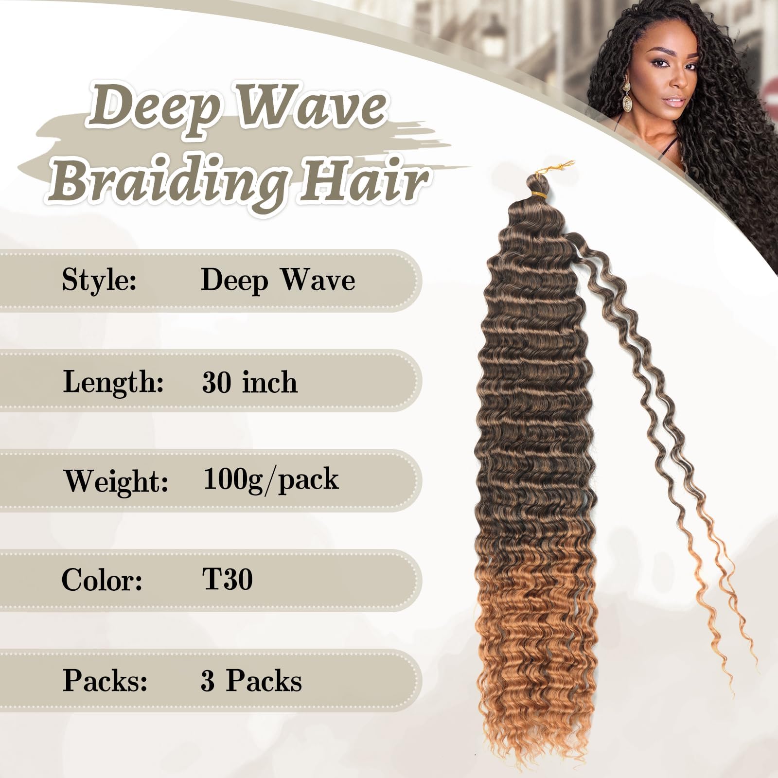 Alaleibaby Ocean Wave Crochet Hair 22 inch Deep Wave Crochet Hair 3 Packs boho hair for braiding Hair Extensions curly Braiding Hair for Black Women water wave crochet hair (T30# - Image 2