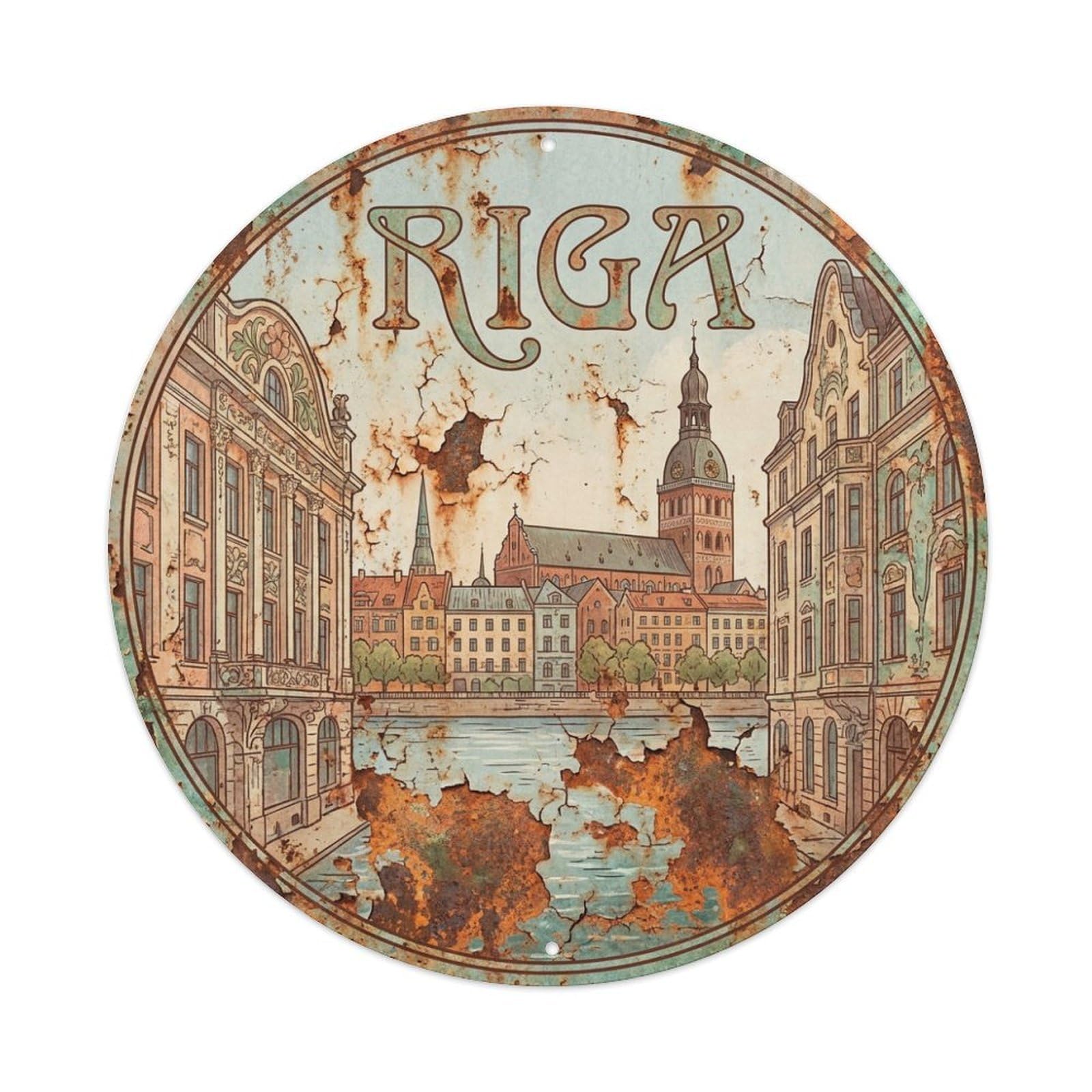 Vintage Travel Latvia Riga Metal Tin Sign